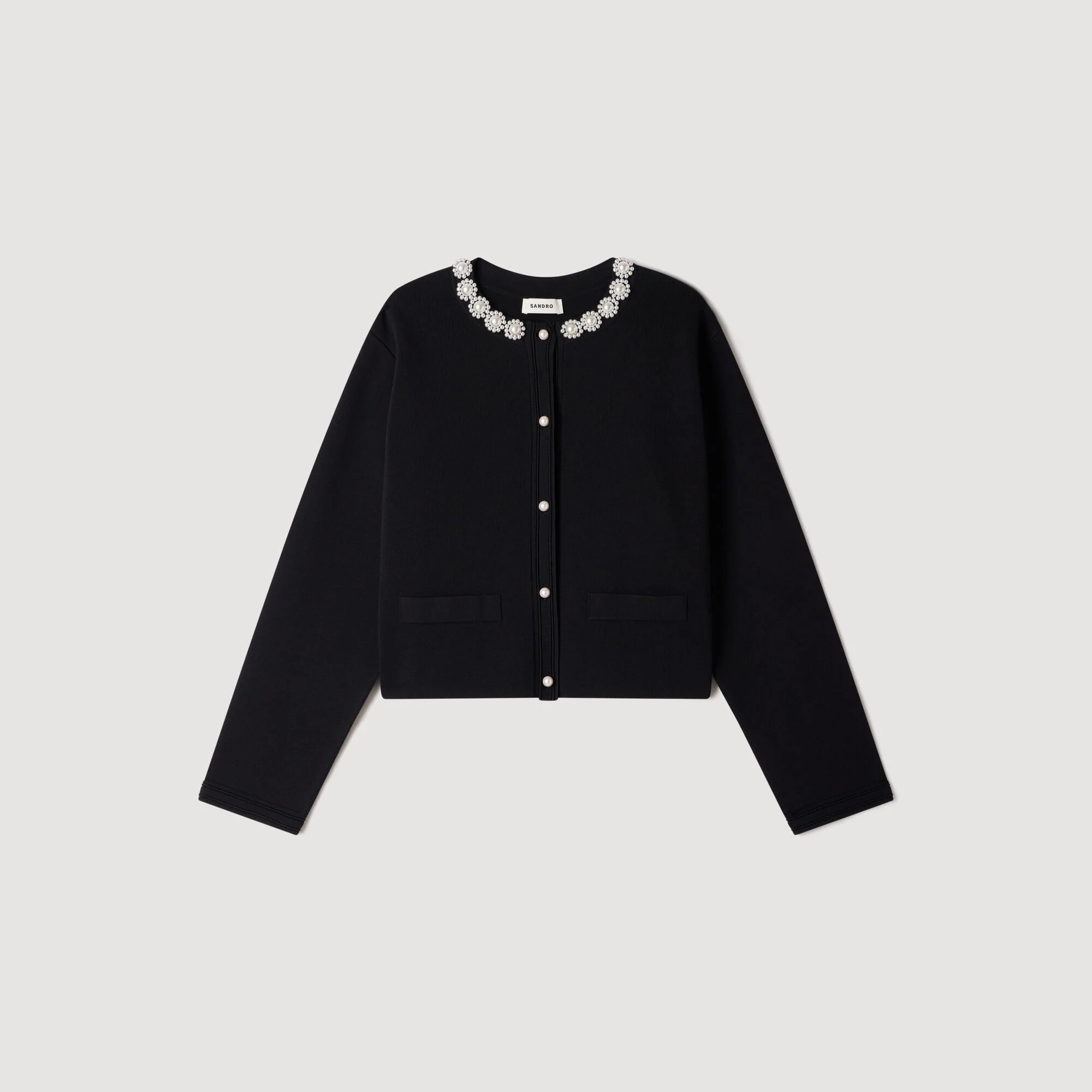 CARDIGAN WITH PEARL FLOWER COLLAR - 1