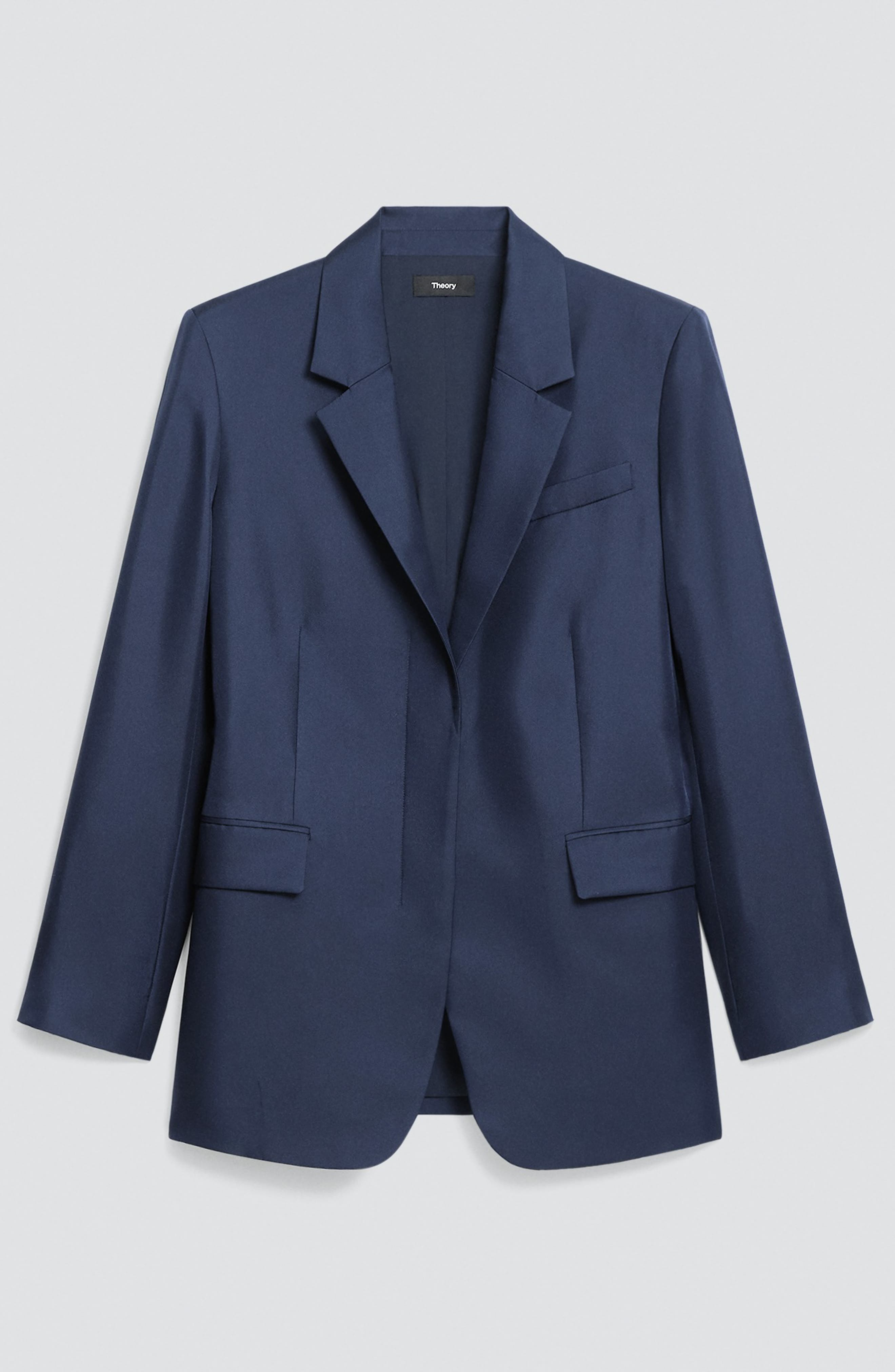 Theory Notched Lapel Silk Blazer in Nocturne Navy at Nordstrom - 6