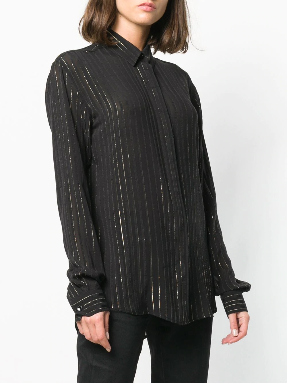 lurex stripe sheer shirt - 3