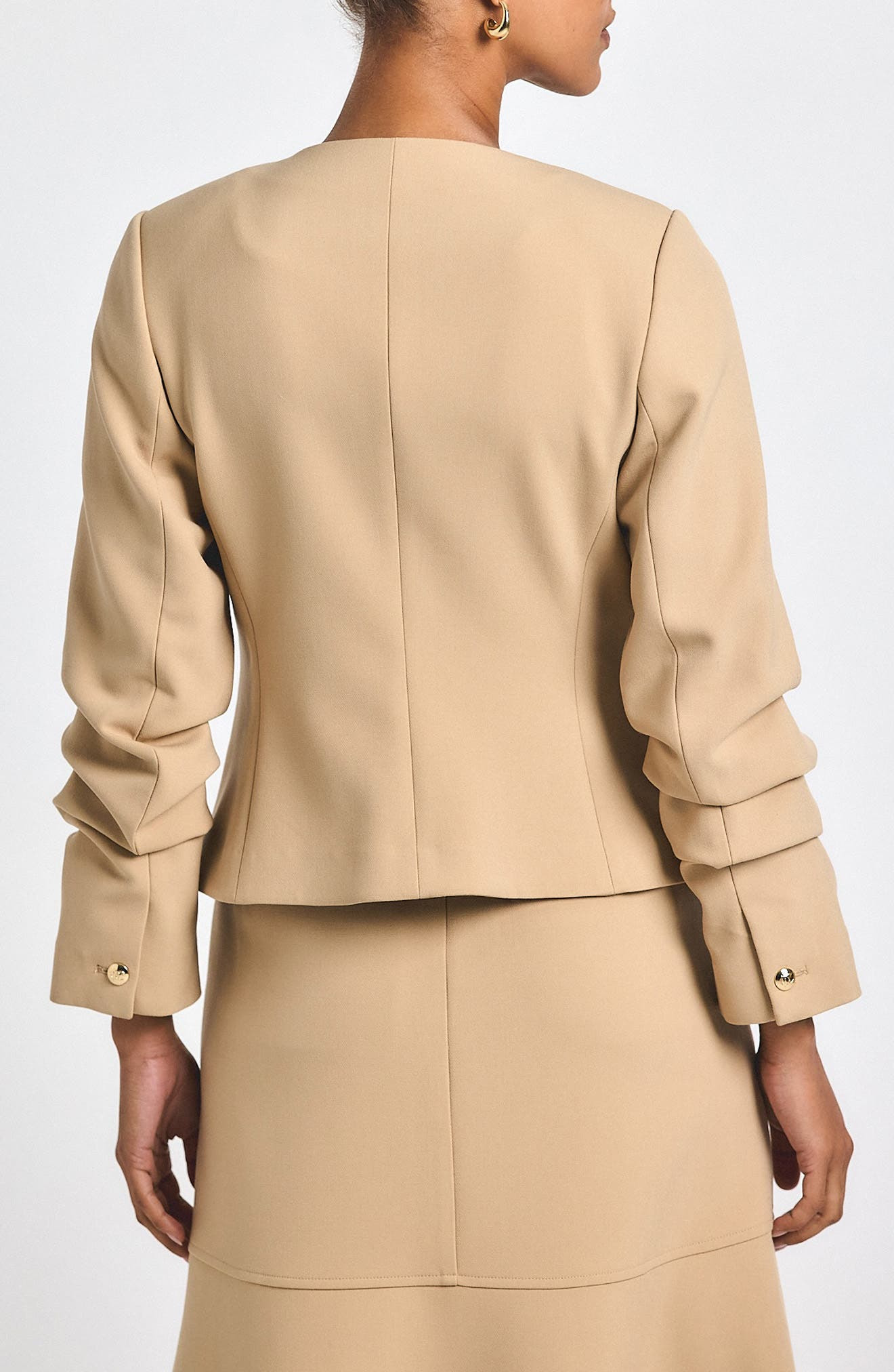 Derek Lam 10 Crosby Novessa Ruched Sleeve Jacket in Camel at Nordstrom - 2