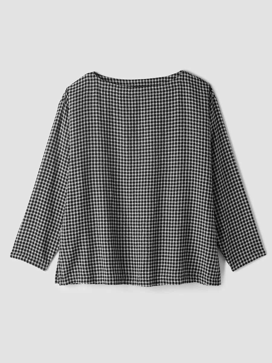 Wool Cotton Check Bateau Neck Top - 1