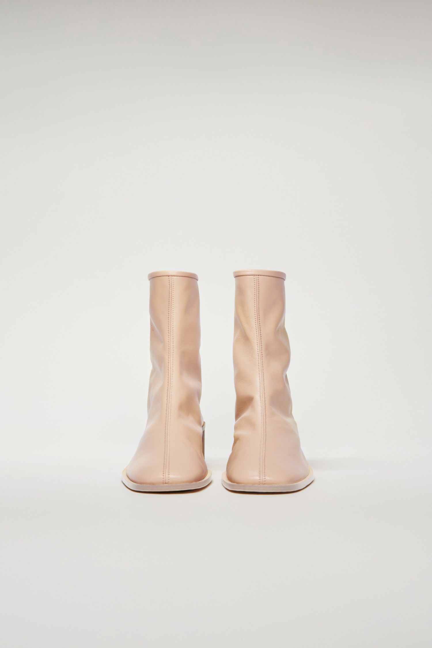 Branded leather boots ecru beige - 2