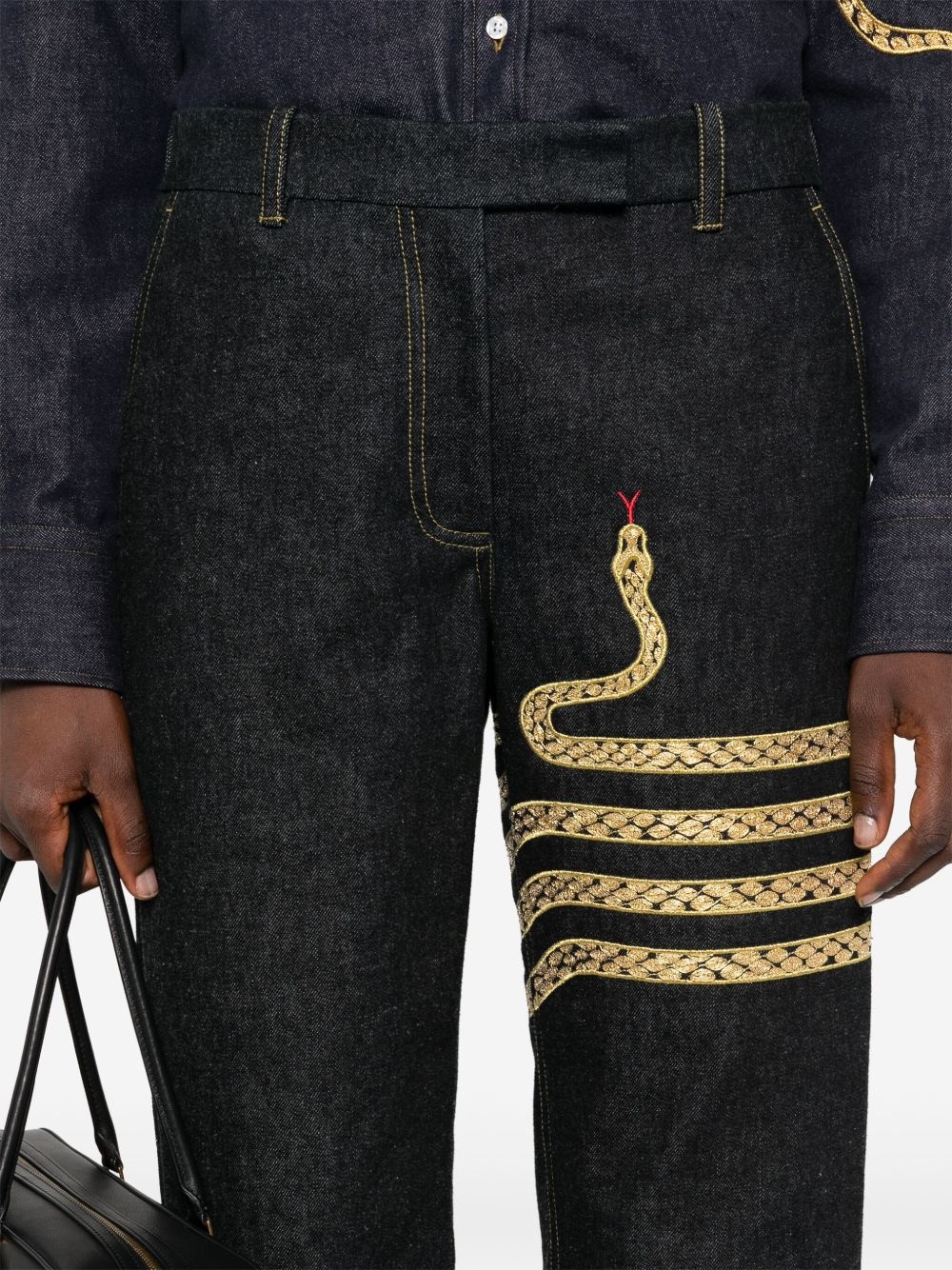snake-embroidered chino jeans - 5
