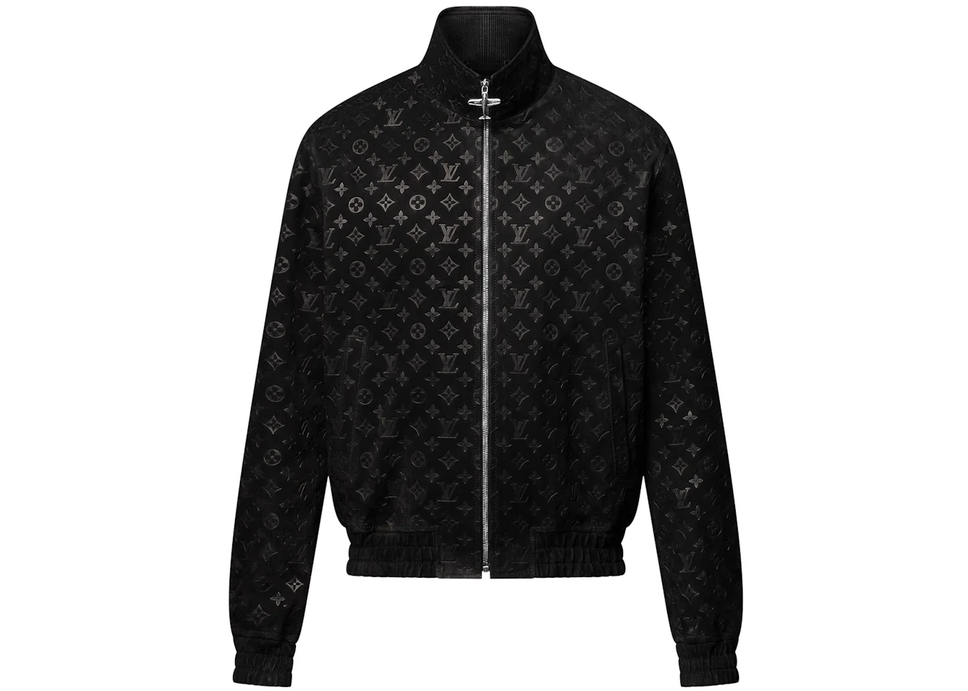 Louis Vuitton Monogram Debossed Suede Tracksuit Jacket Black - 1