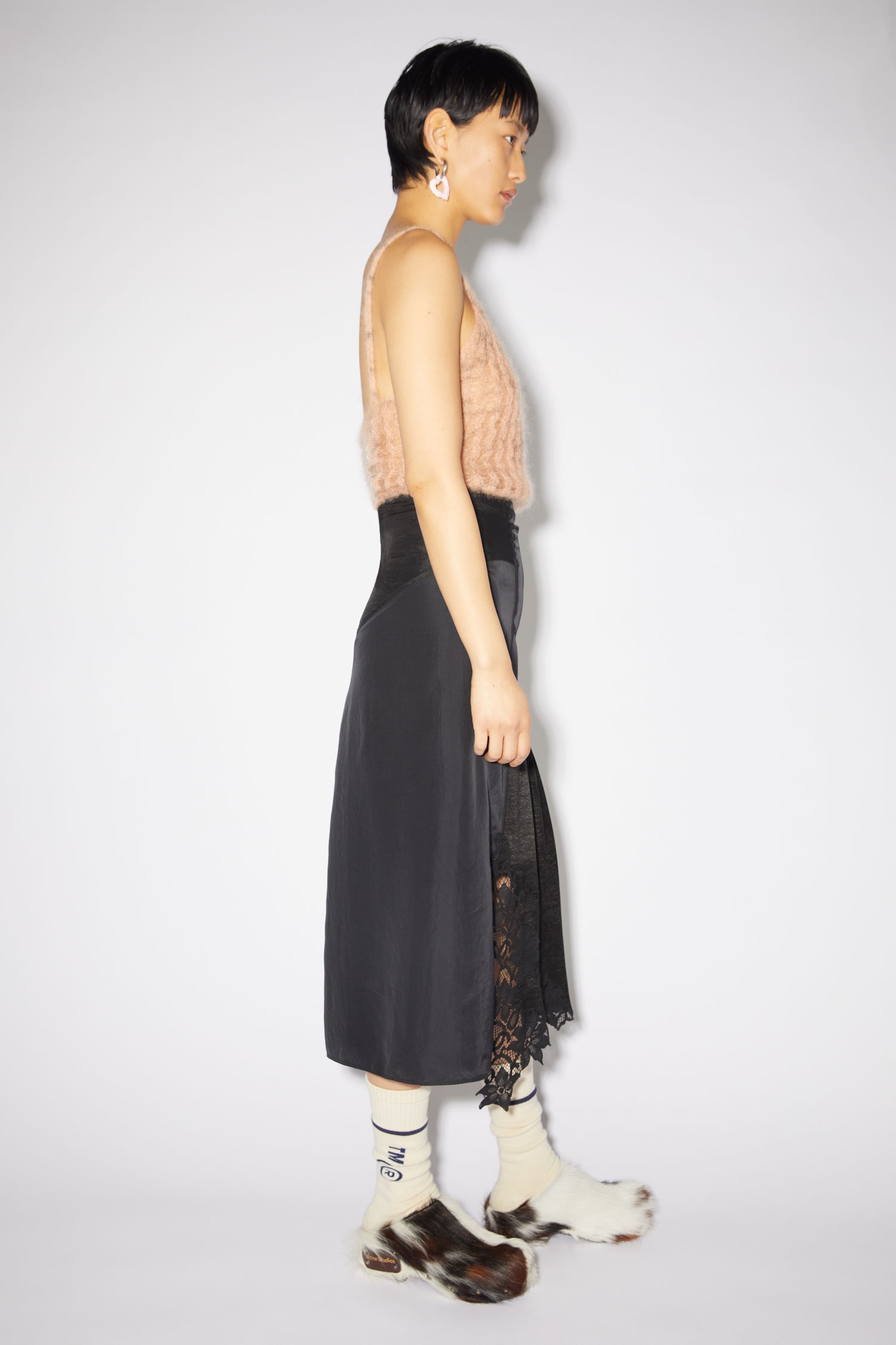 Hammered satin skirt - Black - 4
