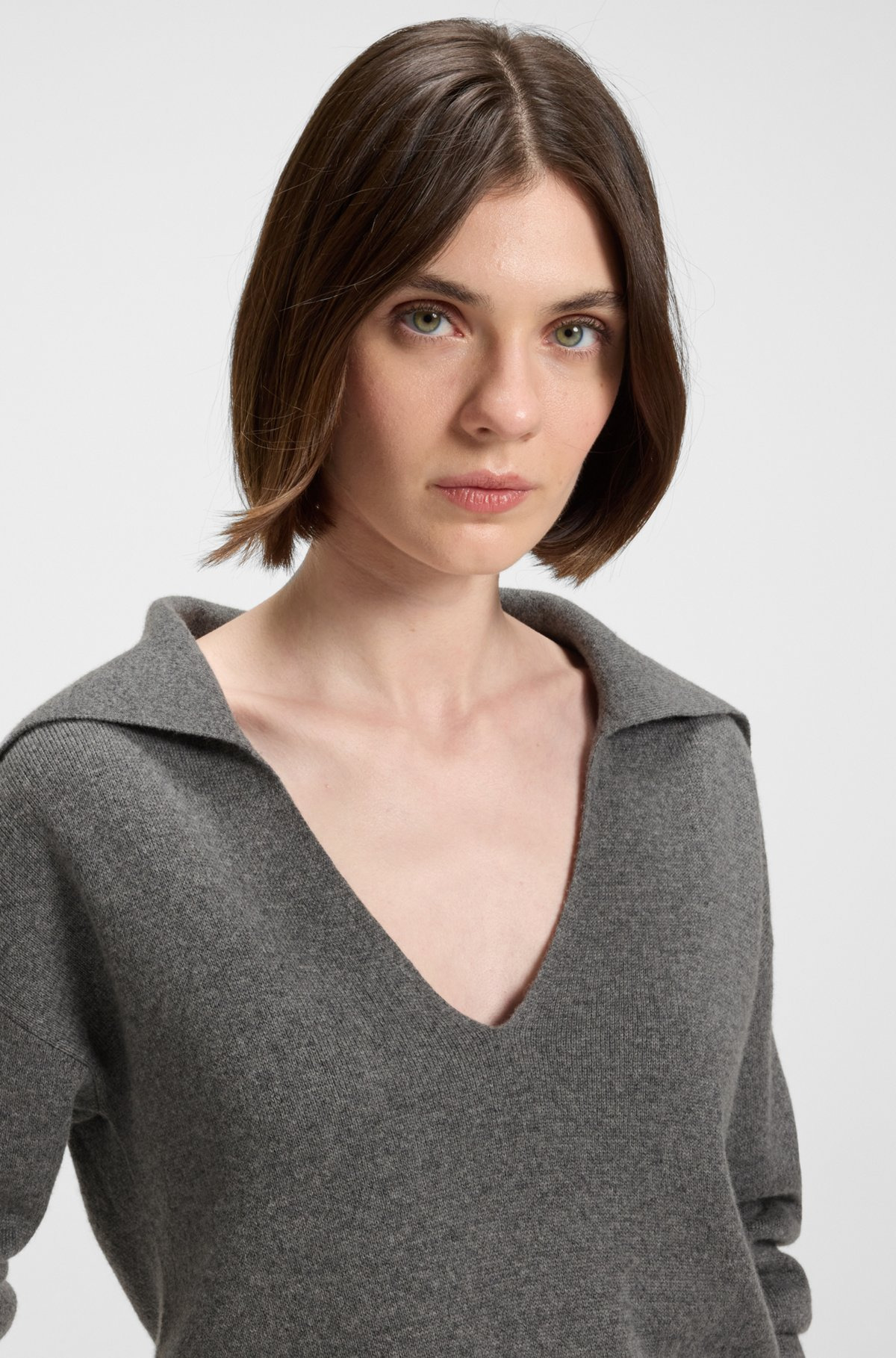 COLLARED SWEATER IN WOOL AND CASHMERE WITH LACE INSERTS - 5