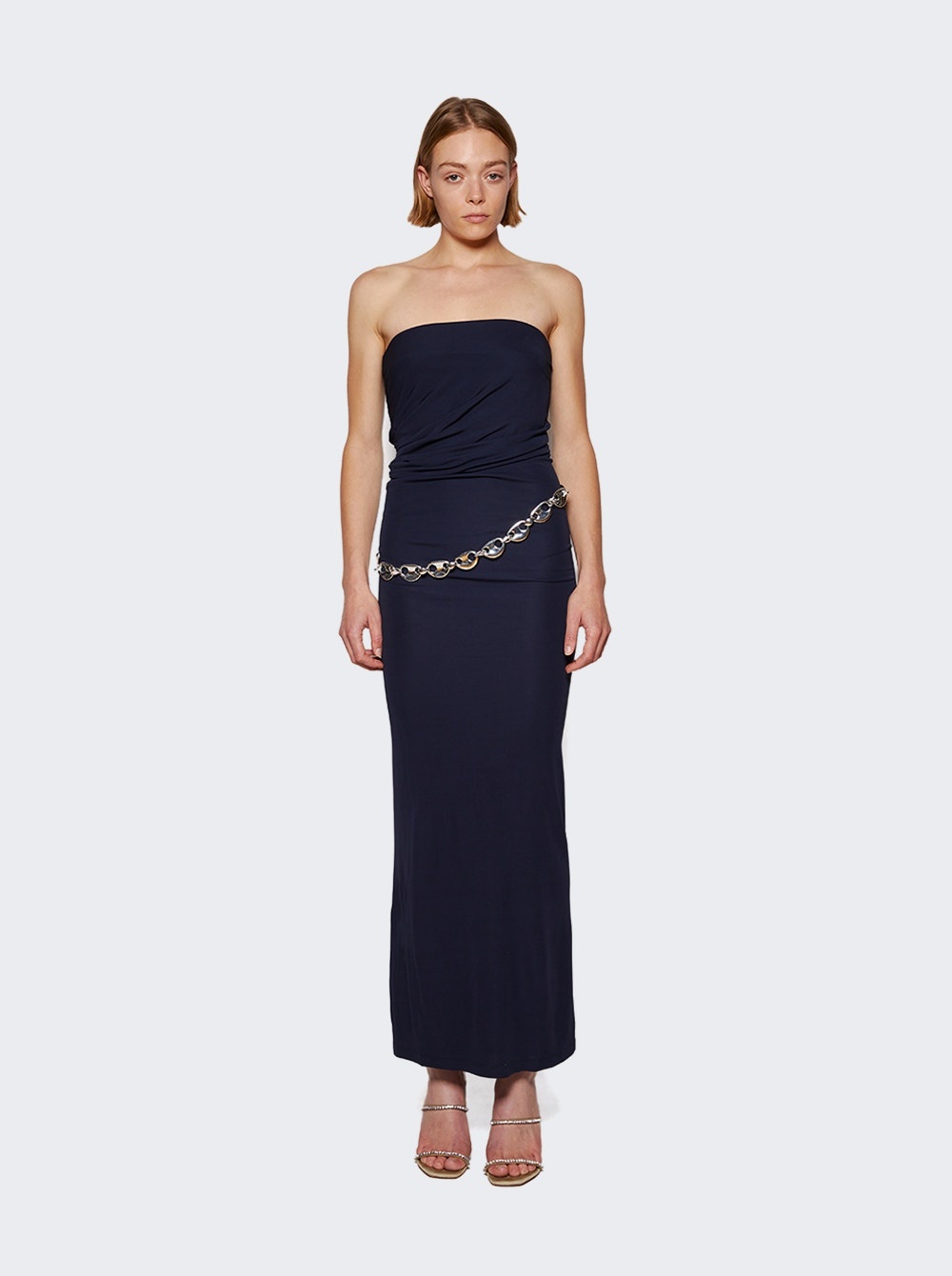 Strapless Ruche Chain Dress Navy - 3