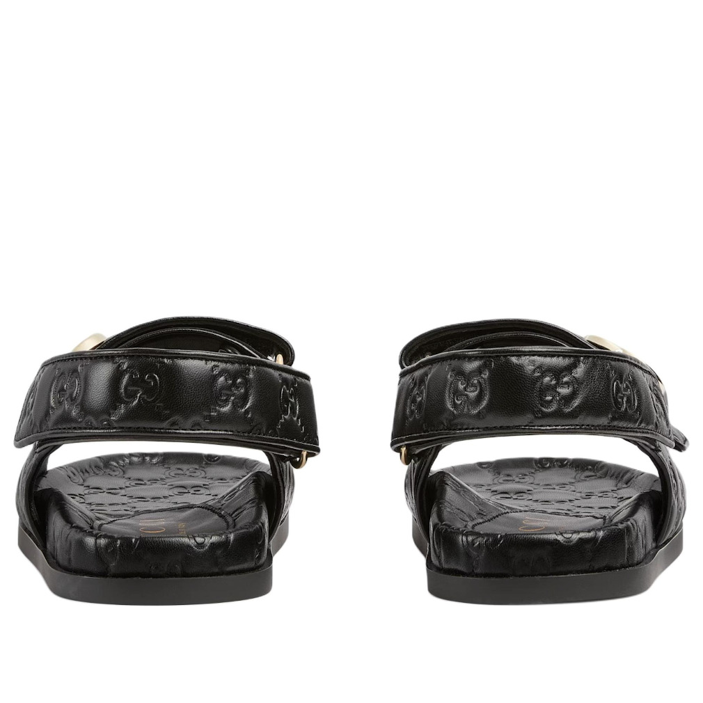 (WMNS) Gucci Double G Leather Sandals 'Black' 816625-AAEGP-1000 - 4