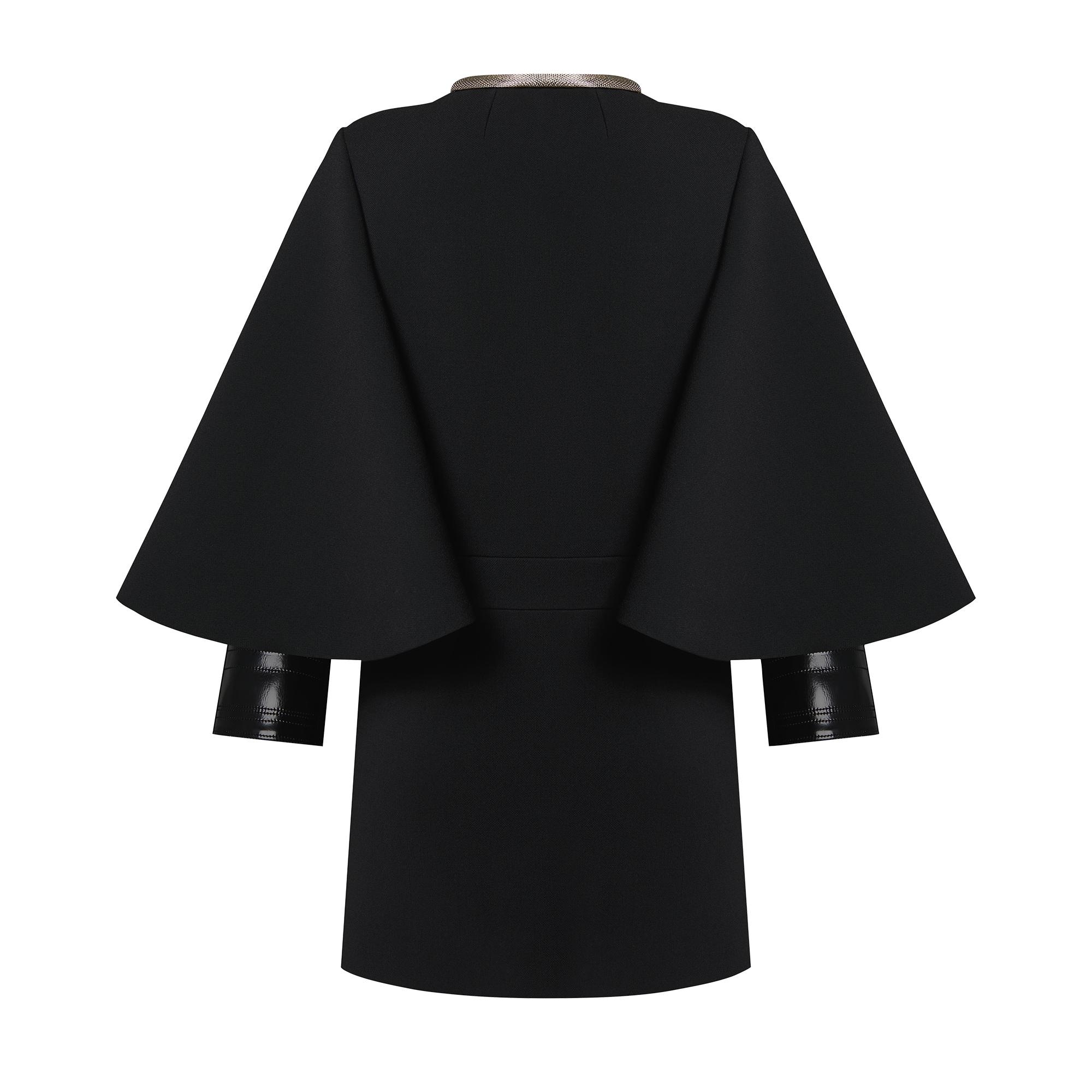 Wool Crepe Cape-Sleeve Coat - 3