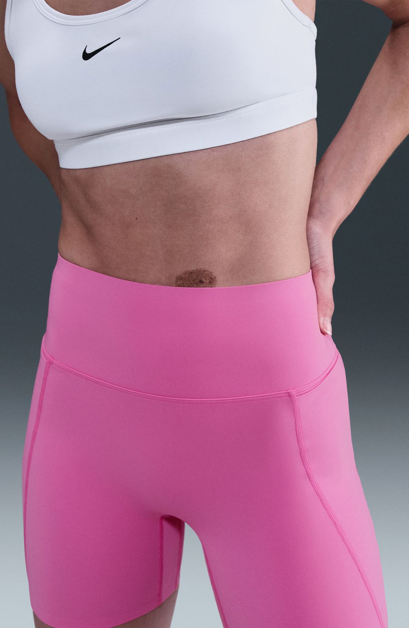 Nike Universa Medium-Support High-Waisted 5-Inch Pocket Biker Shorts in Playful Pink/Cosmic Fuchsia  - 5