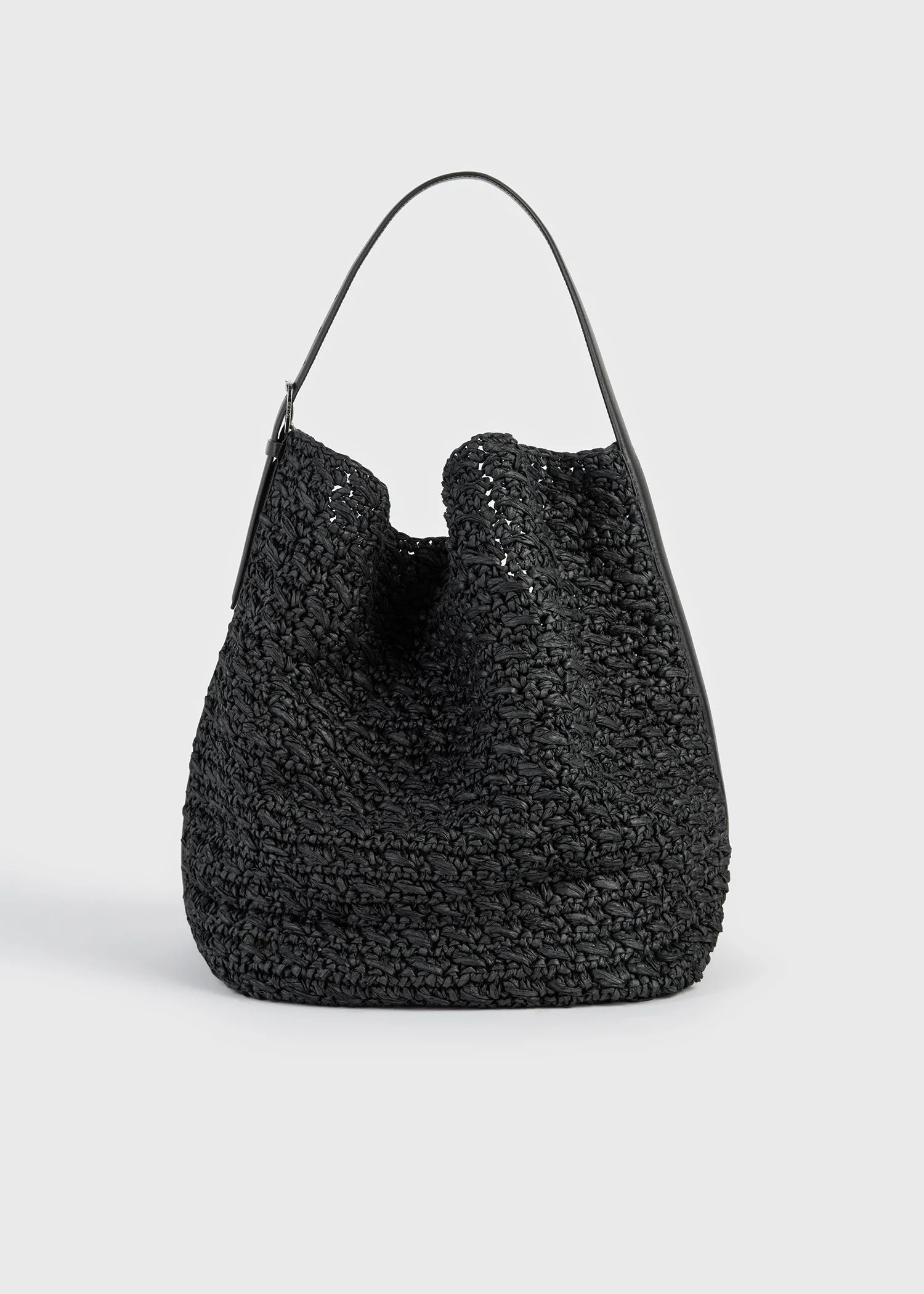Belted paper raffia tote black - 1