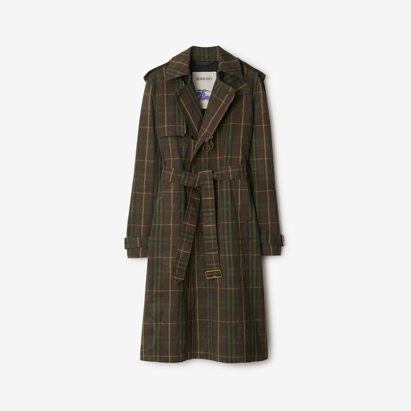 Long Check Cotton Trench Coat 1