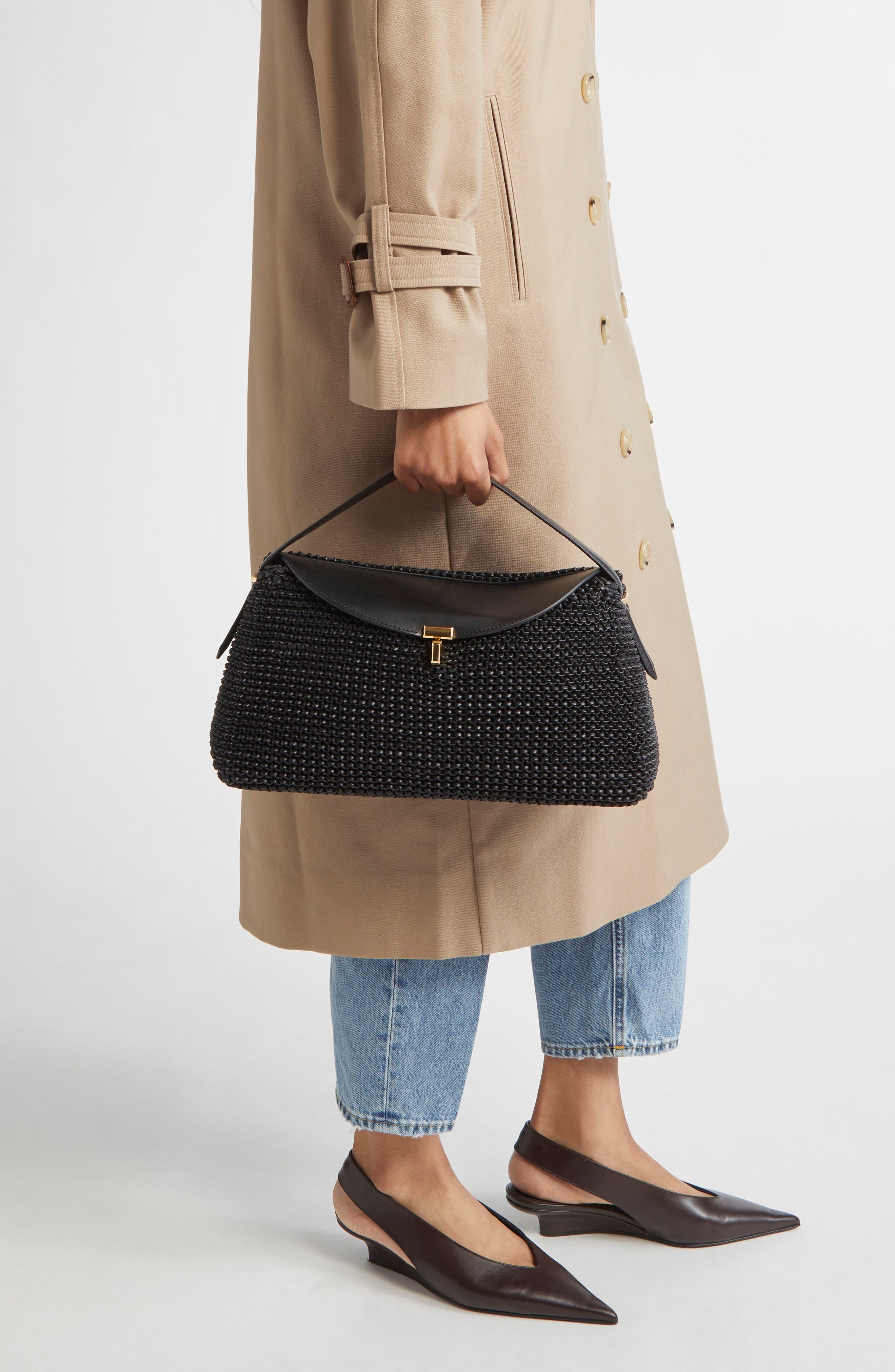 TOTEME T-Lock Woven Leather Top Handle Bag in Black at Nordstrom - 2