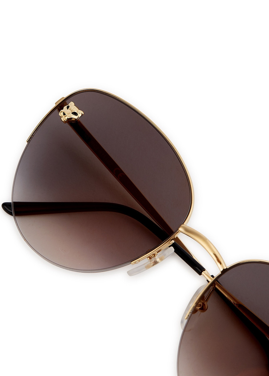 Cartier Panthère De Cartier Gold Tone Oval Frames, Sunglasses, Acetate - 3