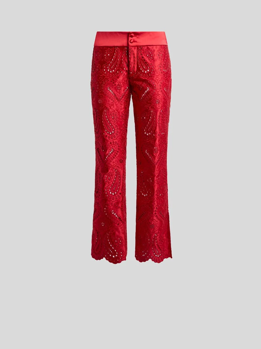TROUSERS WITH FLORAL PAISLEY BRODERIE ANGLAISE LACE - 1