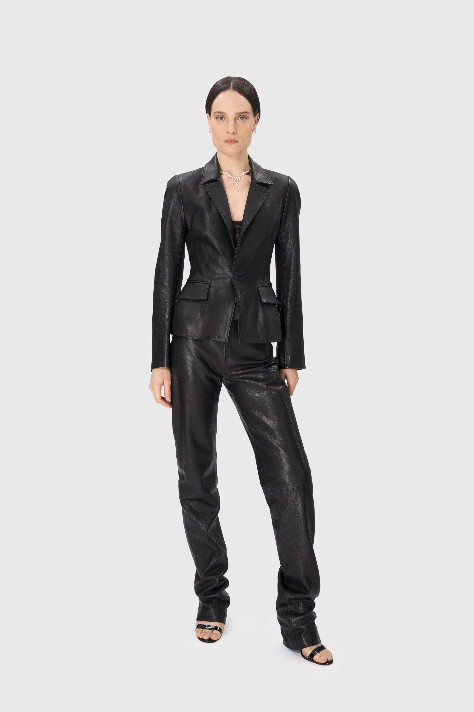 Satin Grain Leather Fitted Jacket - 2
