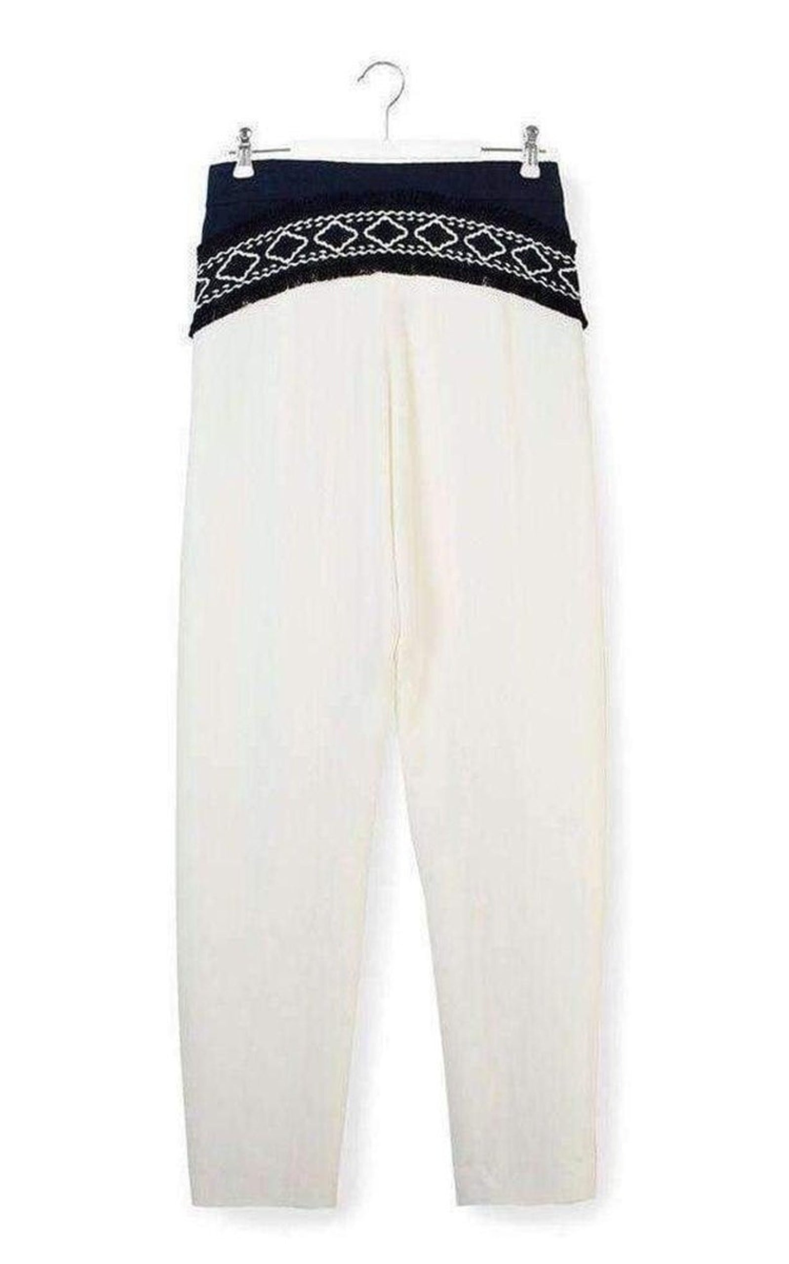 White Embroidered Cotton Pants - 5