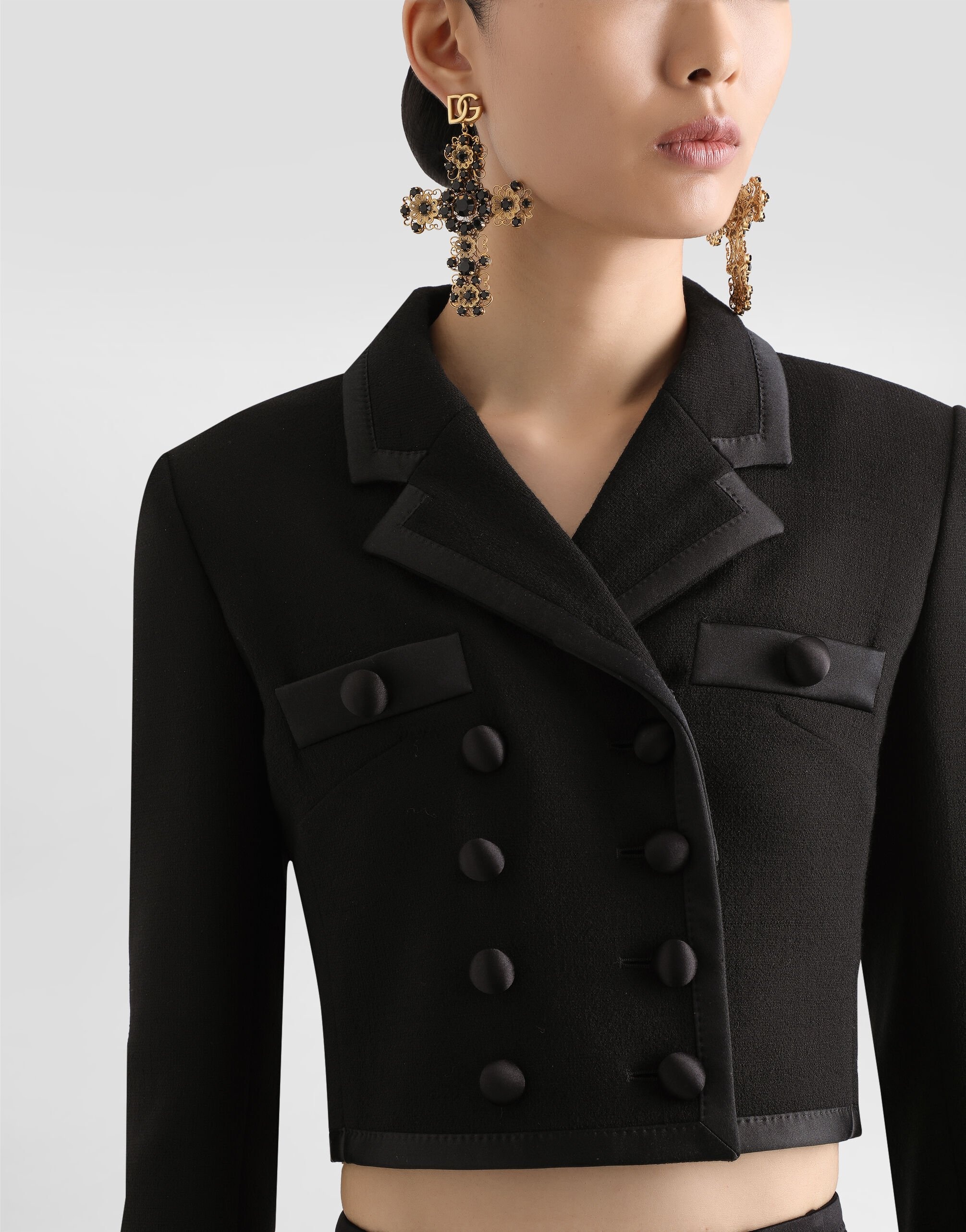Short double-breasted wool crepe jacket - 5