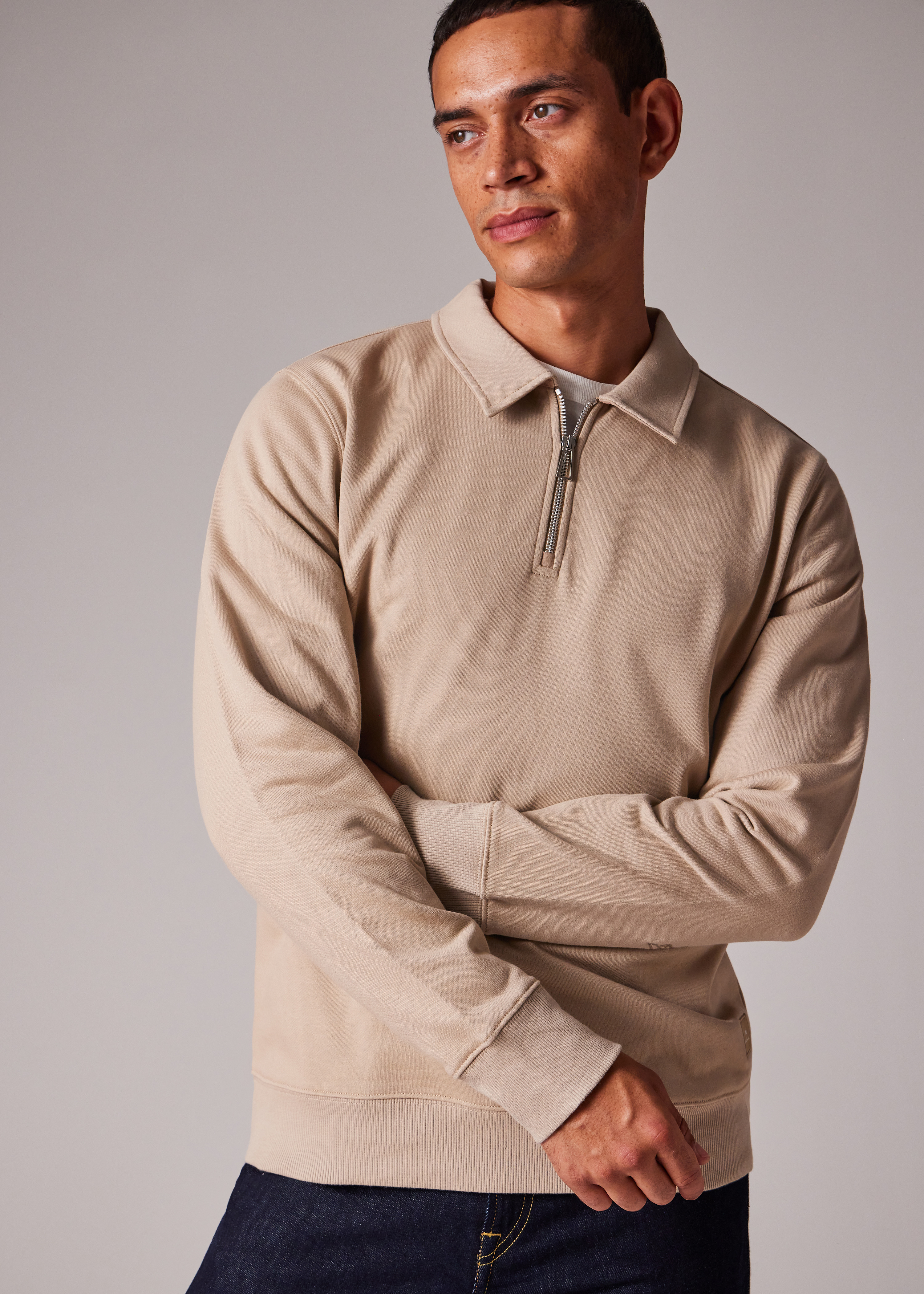 Oatmeal Organic Cotton Zip-Neck Sweatshirt - 6