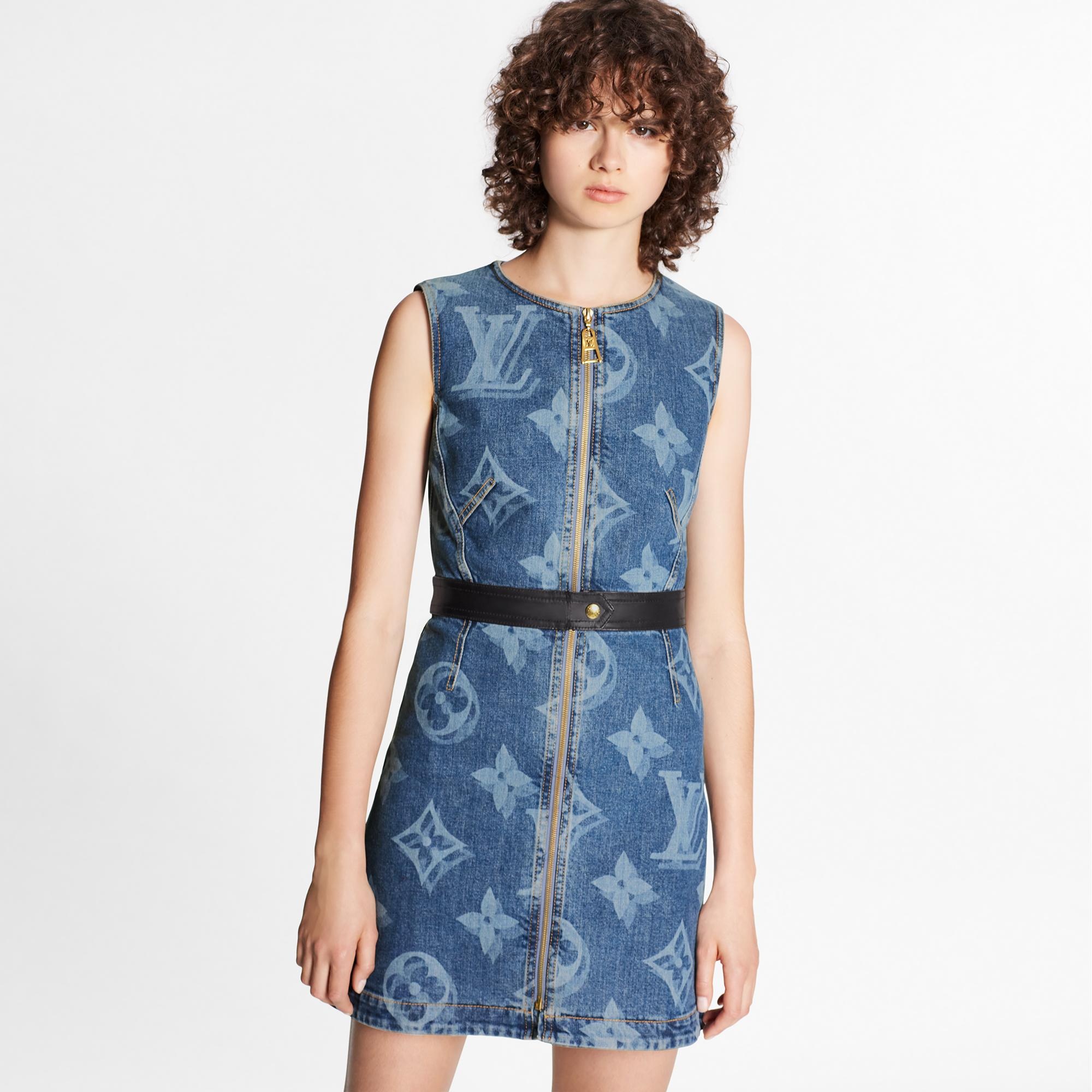 Blurry Giant Monogram Belted A-Line Denim Dress  - 3