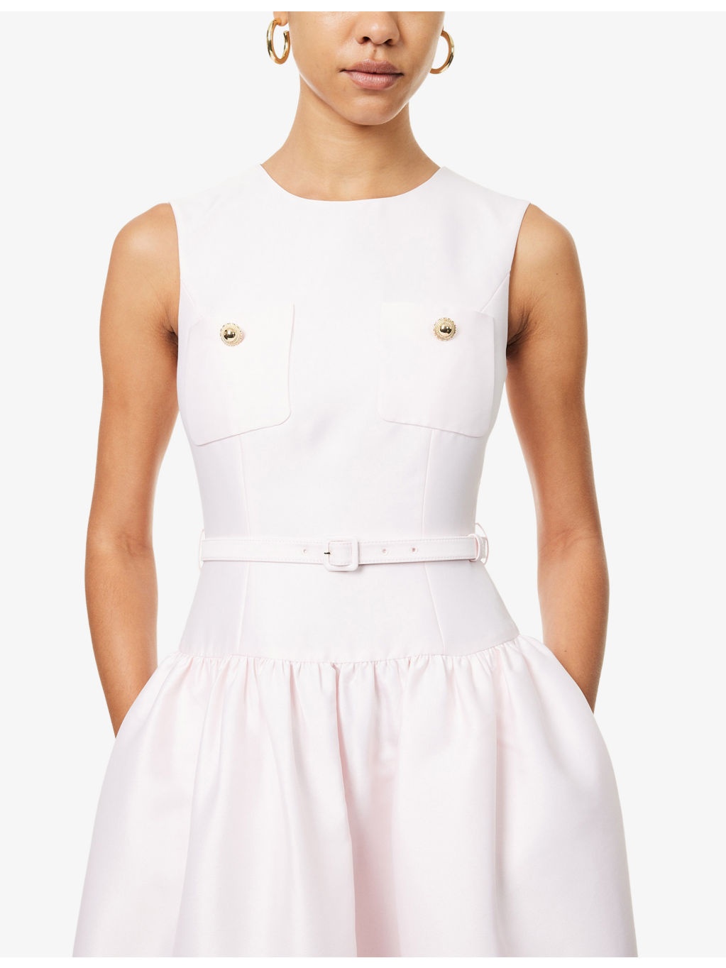 Sleeveless Dropped-Waist Taffeta Midi Dress - 5