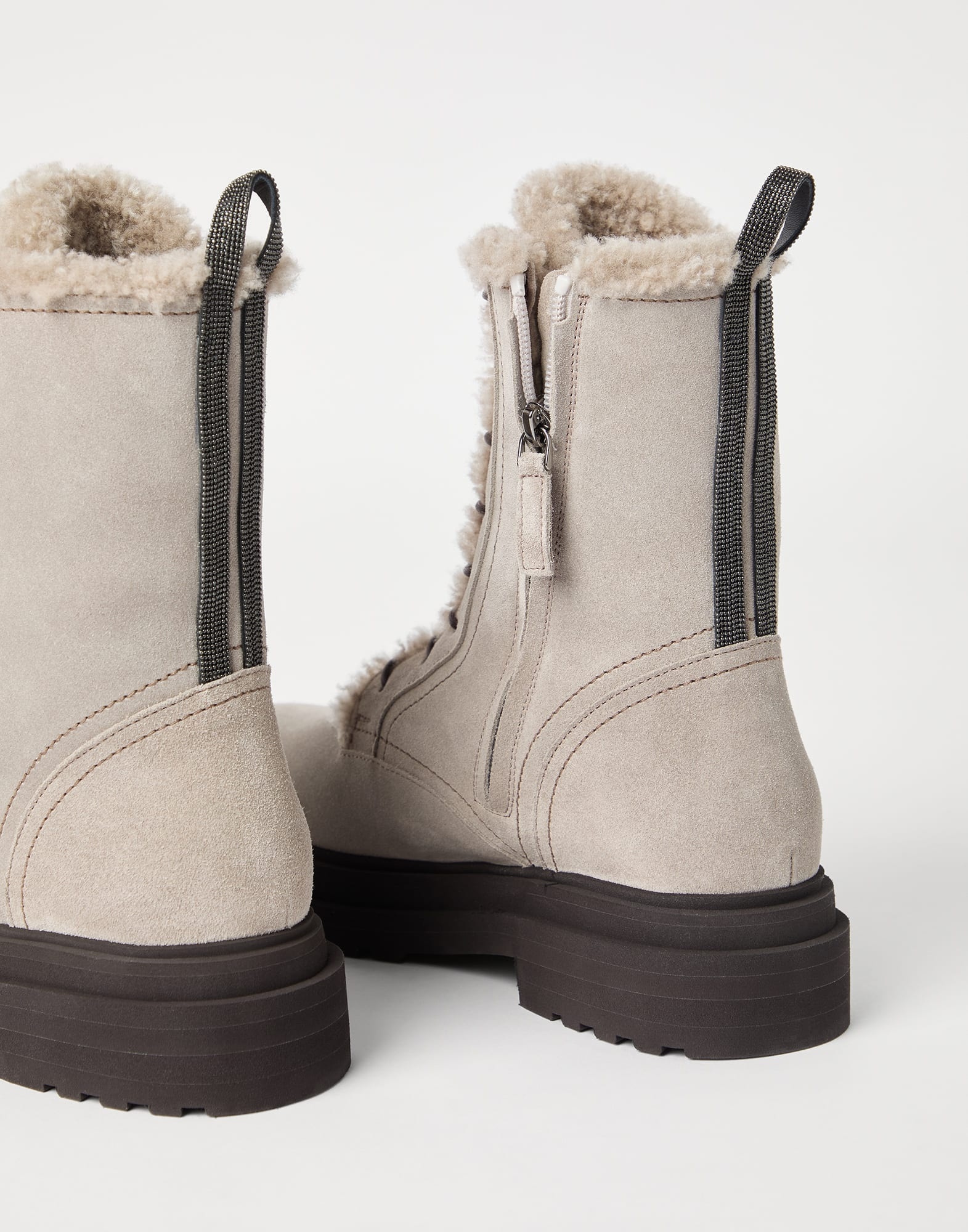 Suede boots with shearling lining and shiny loop detail - 3
