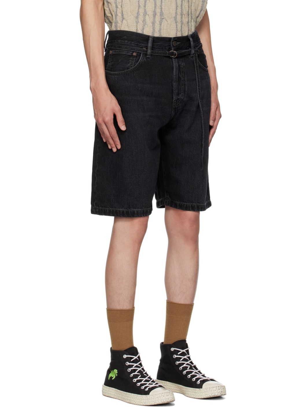 Black Belted Denim Shorts - 2