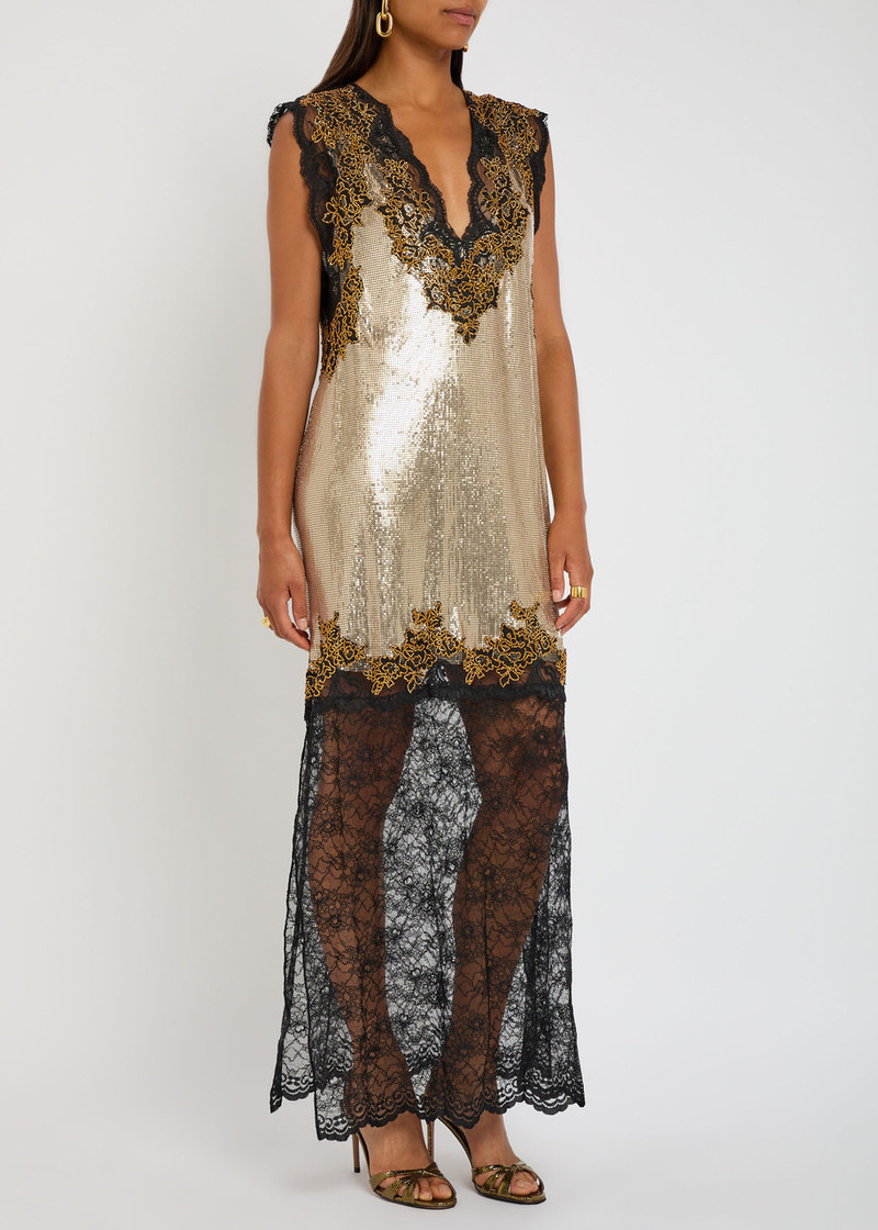 rabanne Rabanne Lace-trimmed Embellished Chainmail Gown outlook