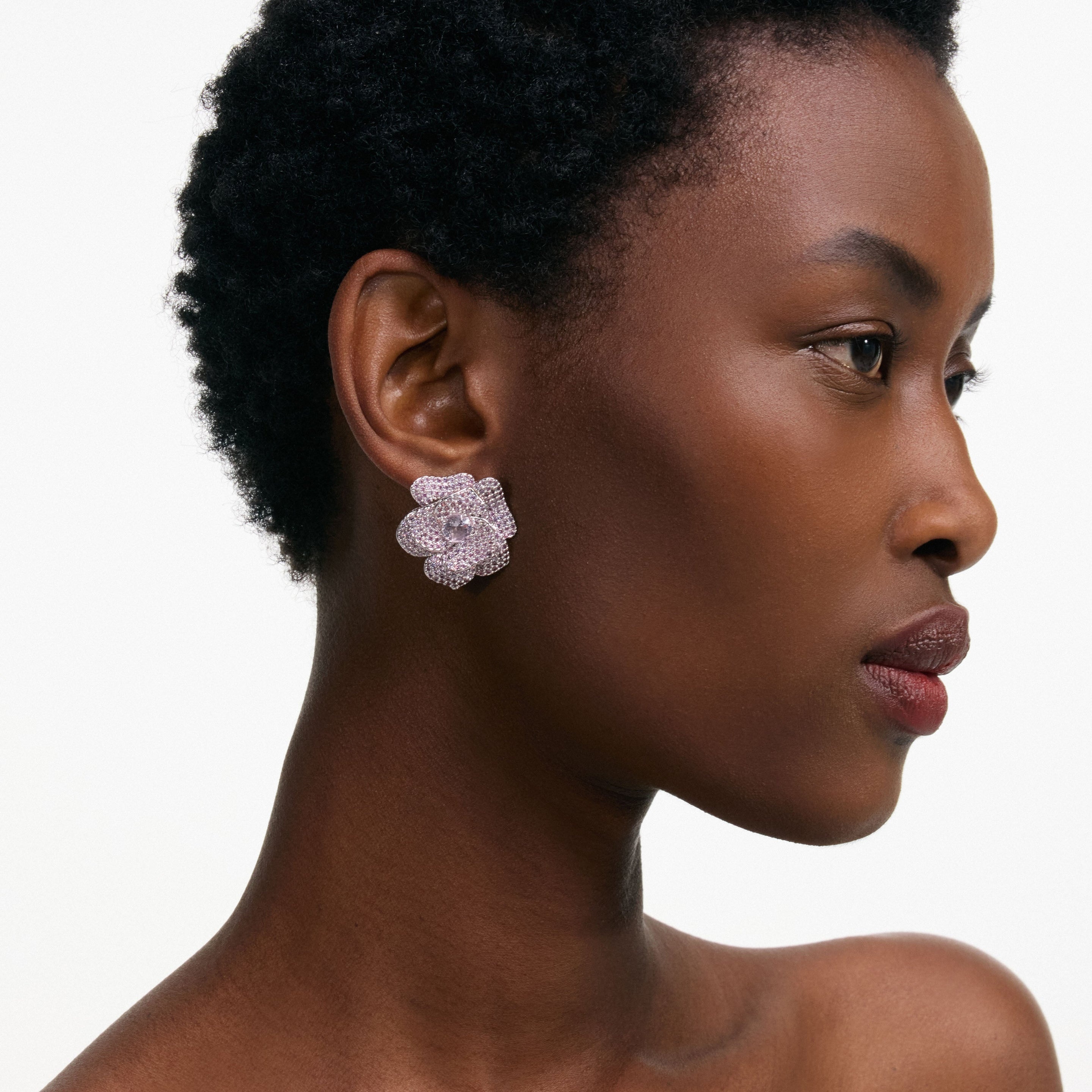 Pink Crystal Flower Earrings - 4