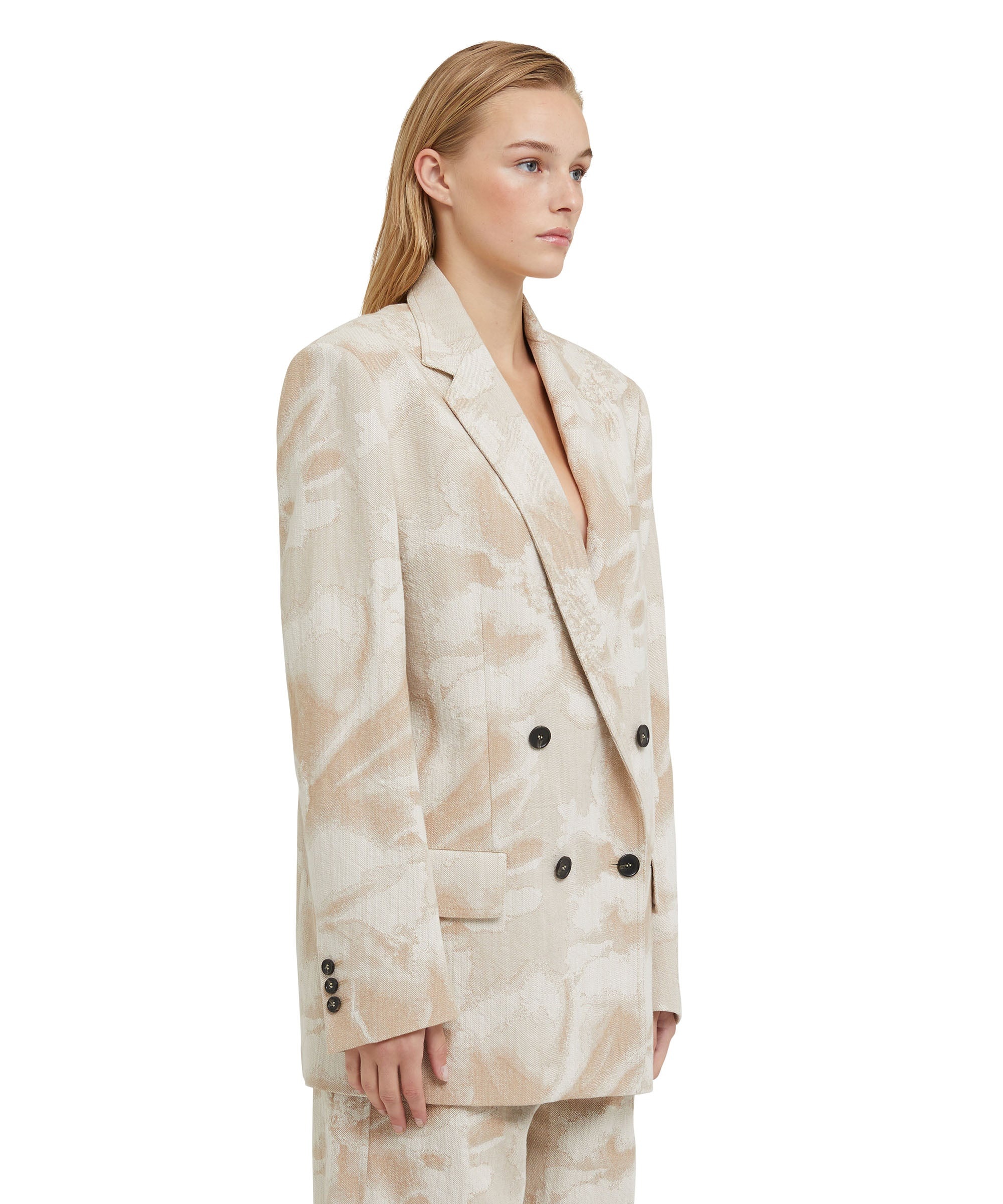 Jacquard fabric double-breasted jacket with large daisy design - 4