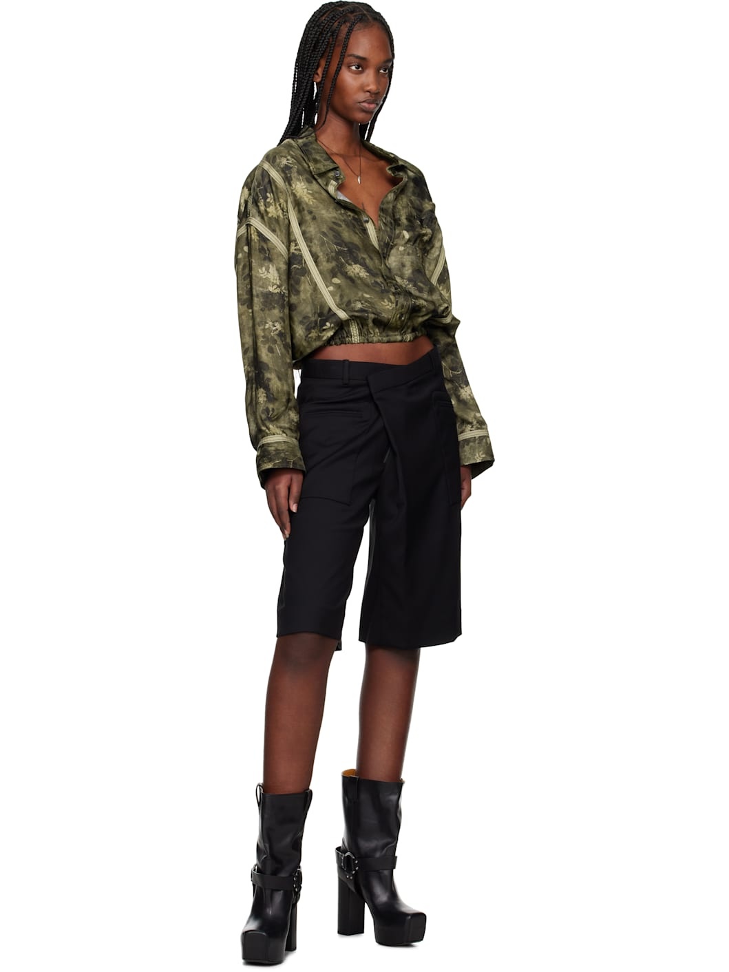 Khaki Taped Crossover Bubble Shirt - 4
