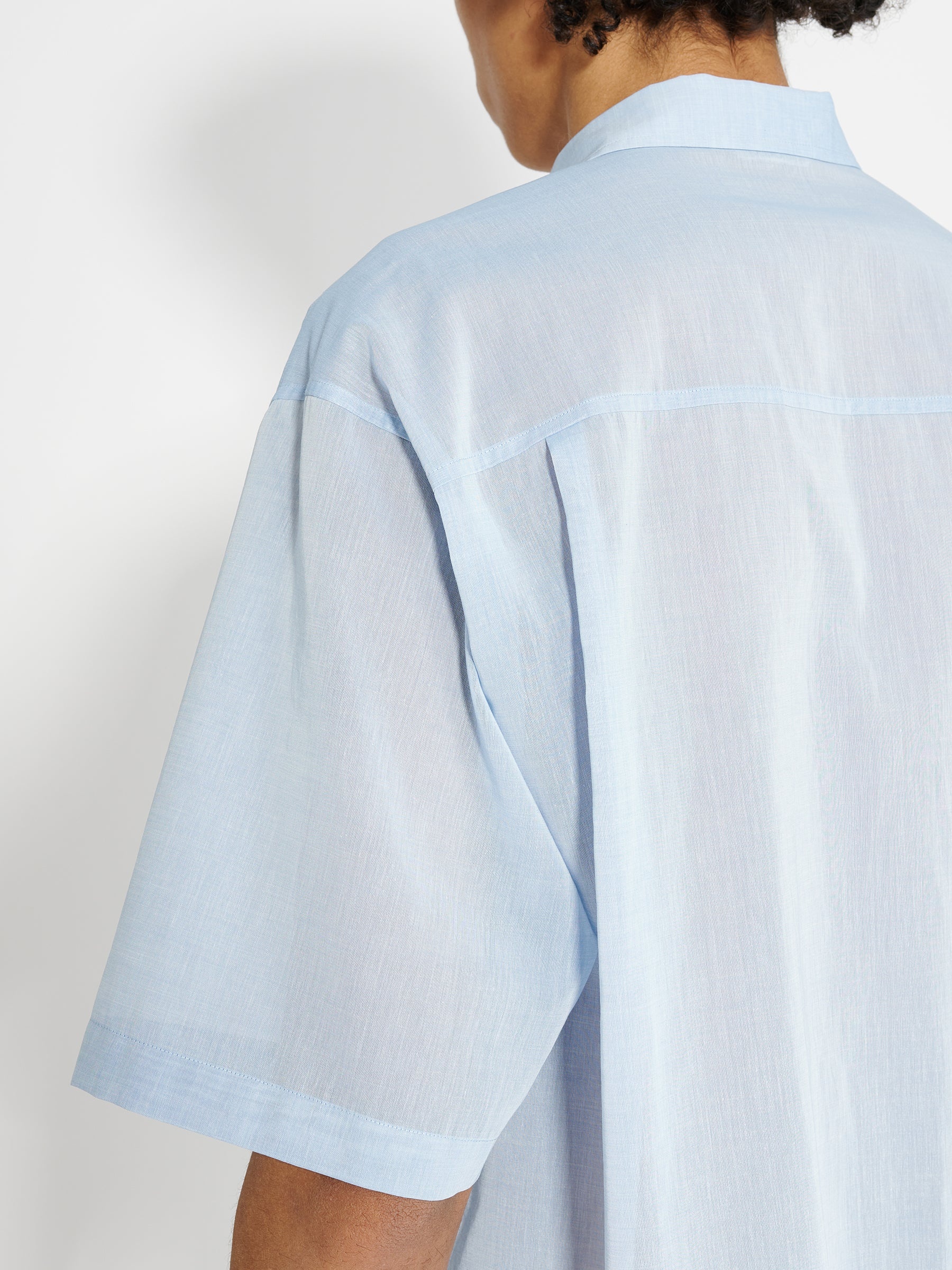 AURALEE HARD TWIST FINX ORGANDY HALF SLEEVED SHIRT SAX BLUE CHAMBRAY - 6