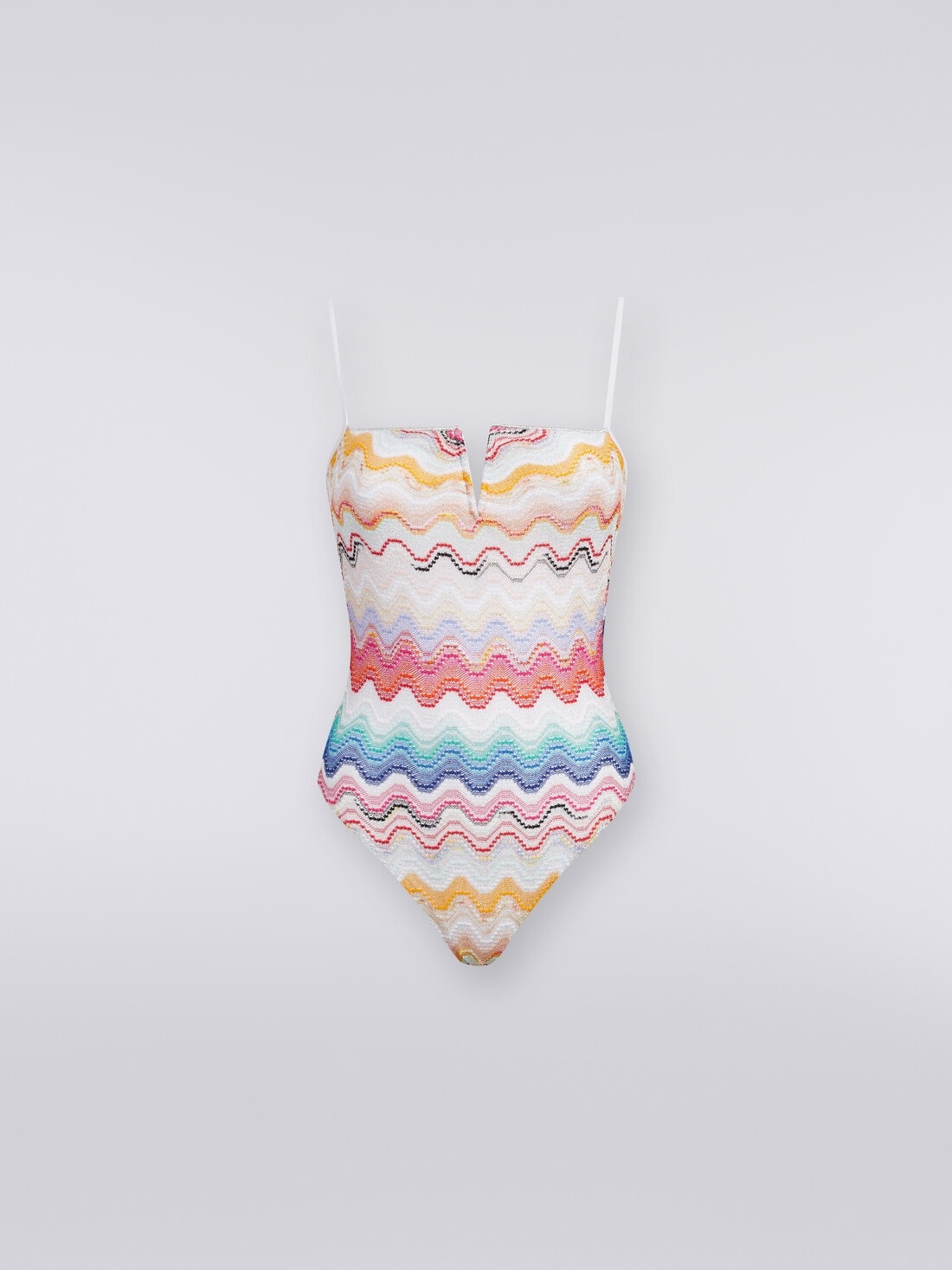 Wave motif one-piece swimming costume with underwire - 1