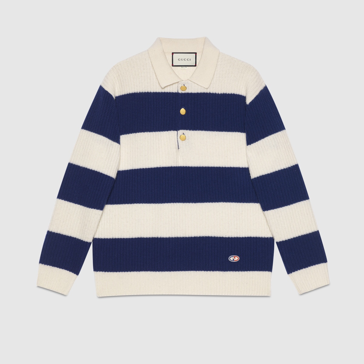 Striped wool polo with GG patch - 1