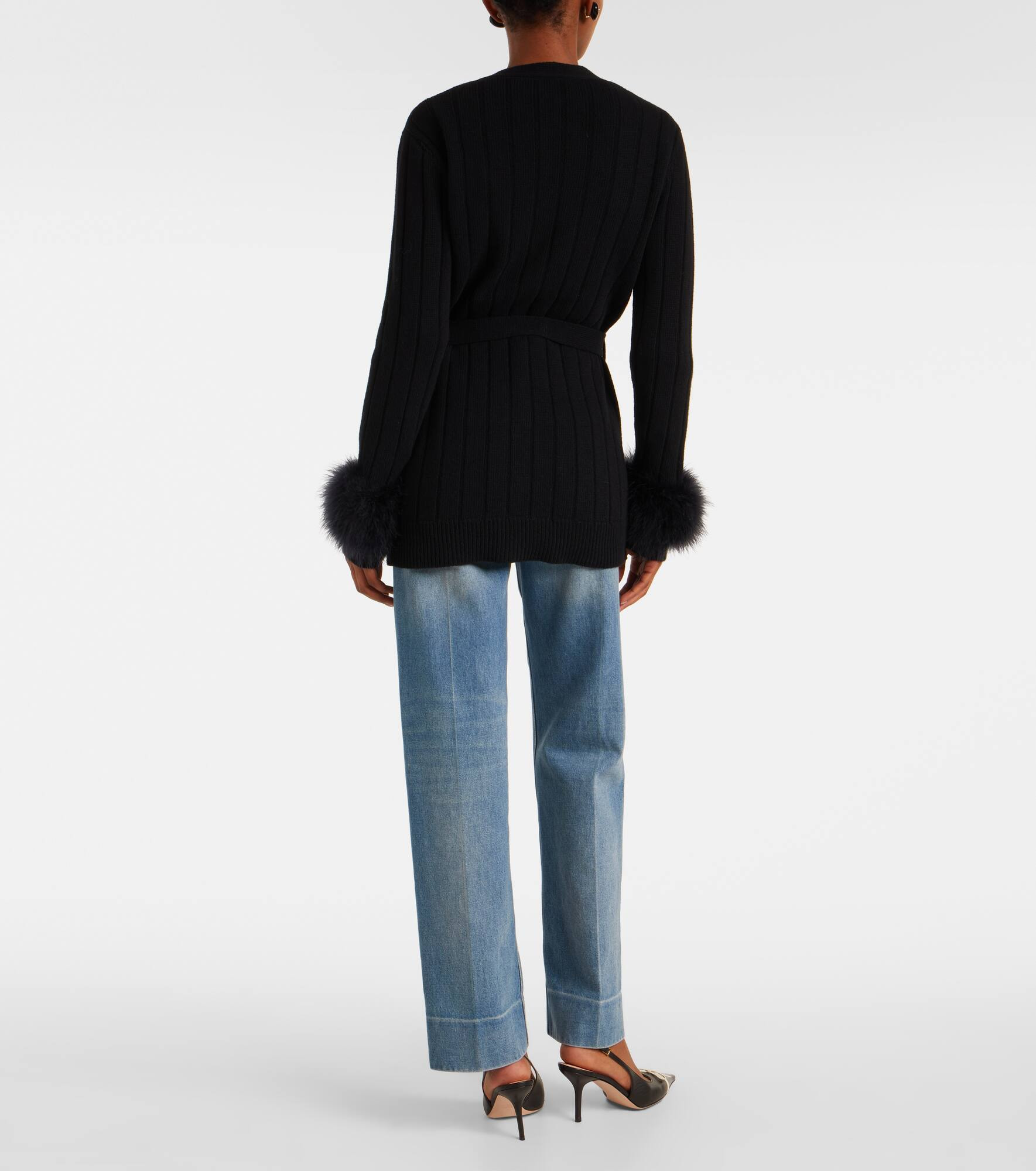 Feather-trimmed virgin wool cardigan - 3