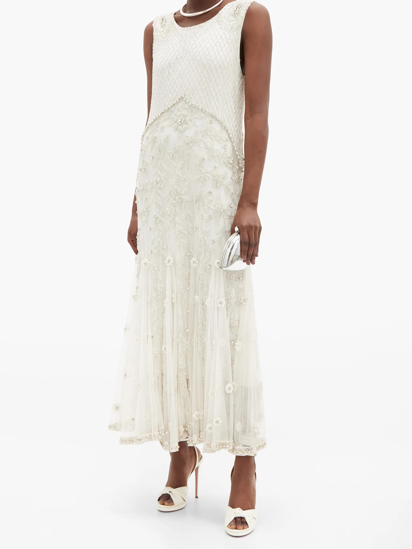 Crystal and bead-embellished silk-tulle midi dress - 2