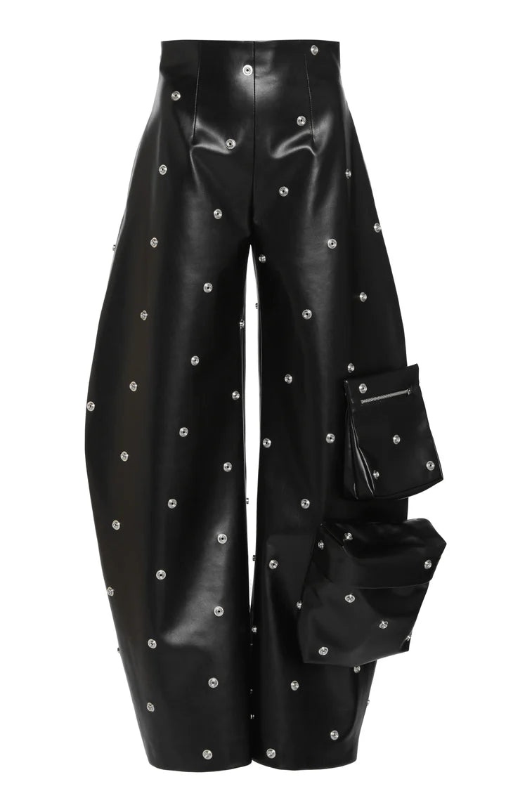 FAUX LEATHER STUD TROUSER WITH SNAP-ON POCKETS BLACK - 9