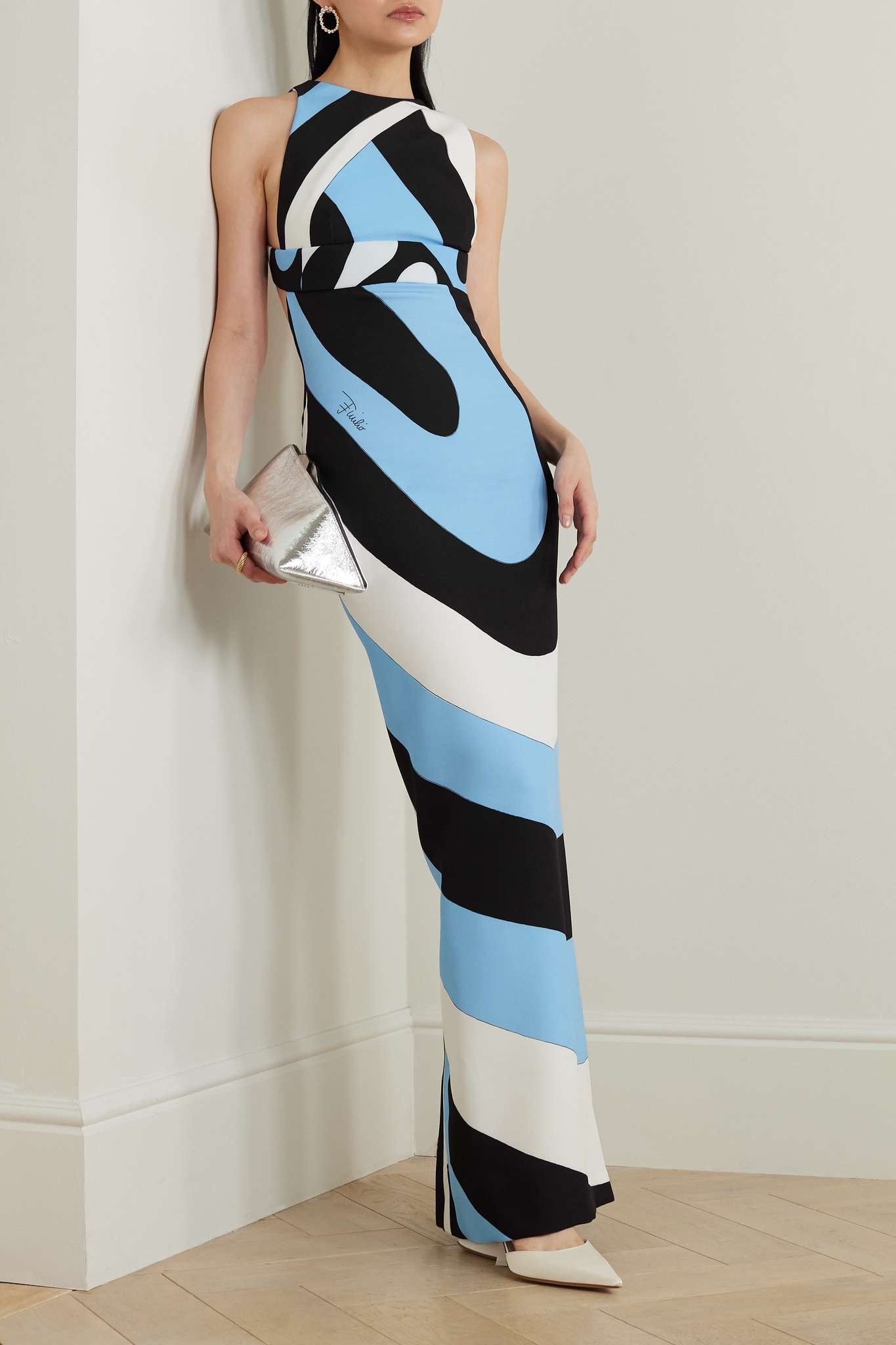 Open-back printed stretch-crepe maxi dress - 2