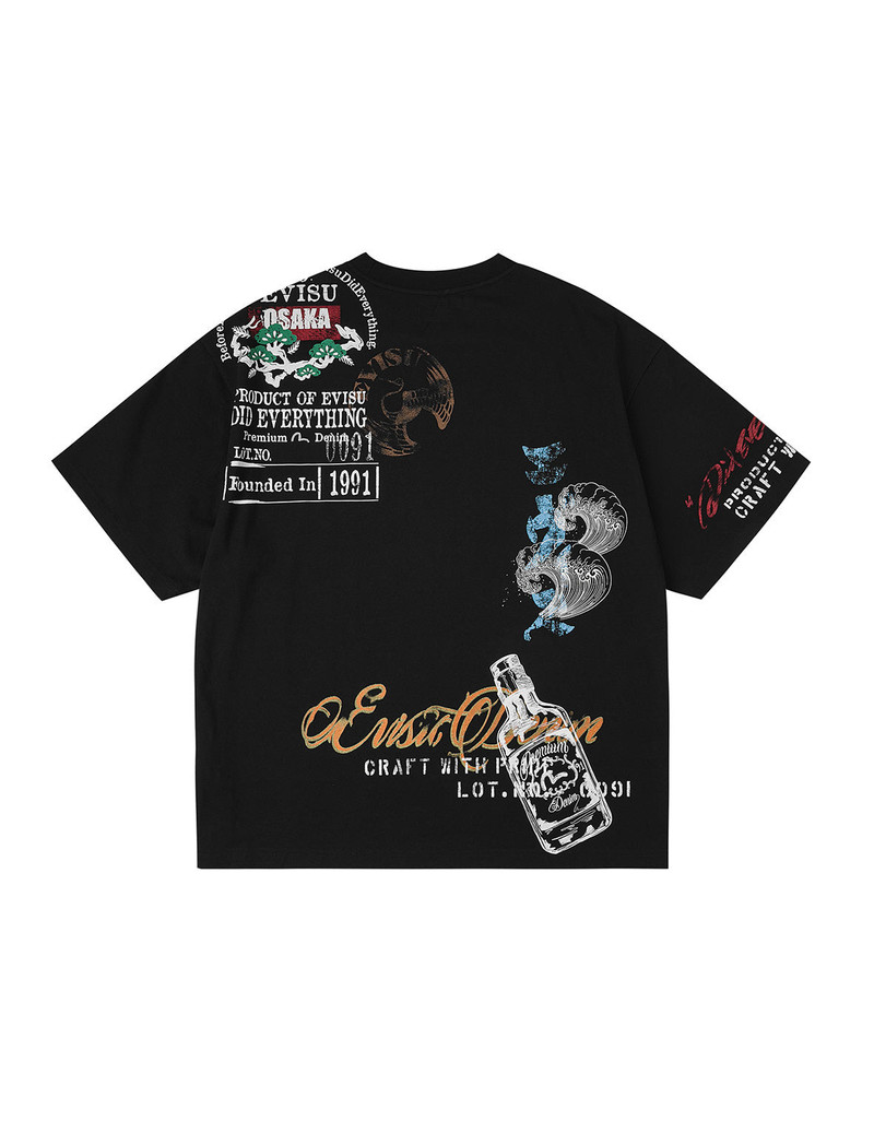 EVISU Allover Hand-Drawing Multi Logo Print Regular Fit T-Shirt outlook