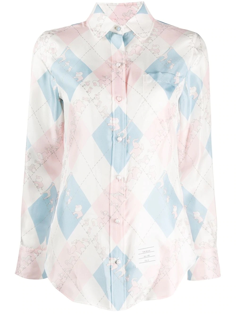 Classic Long Sleeve Round Collar Shirt In Classic Argyle Fun Mix Animal Icon Printed Silk Twill - 1