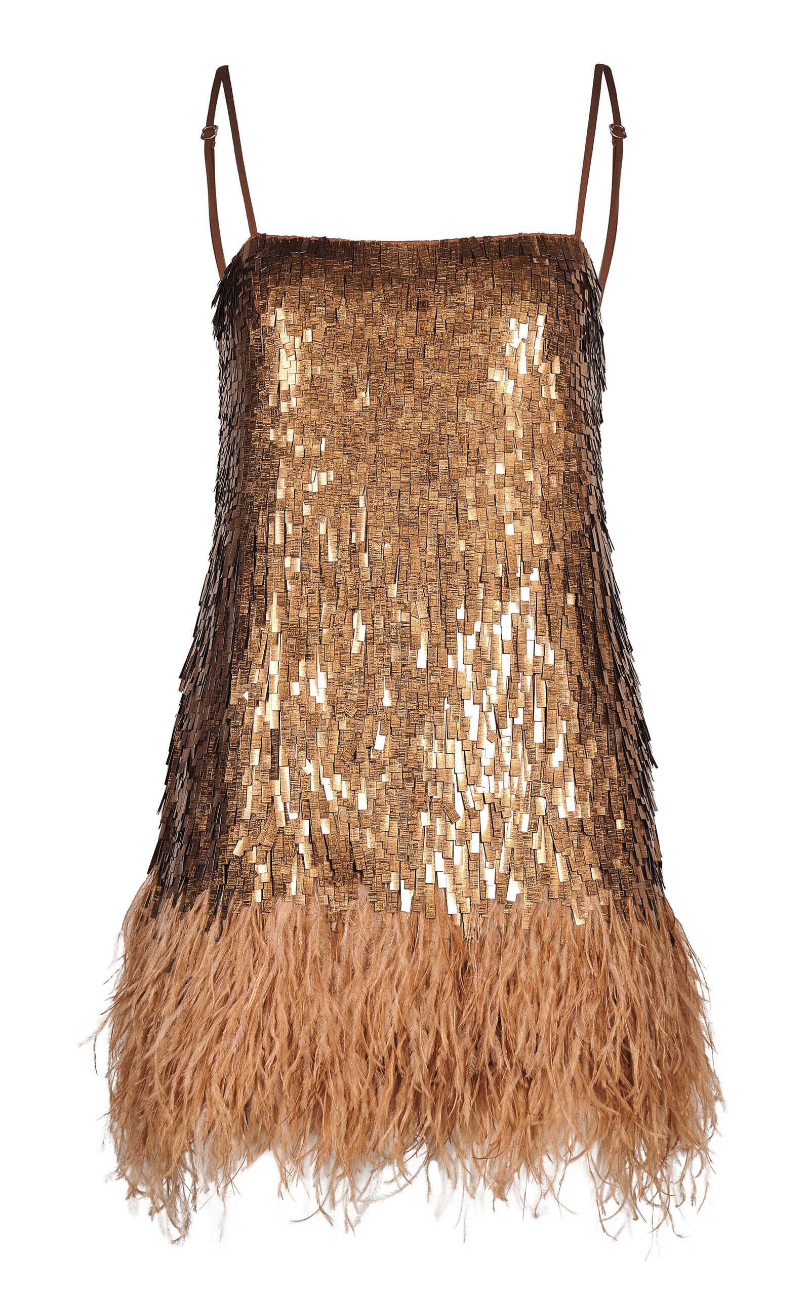 Chemical Attraction Feather Trim Sequined Mini Dress bronze - 1