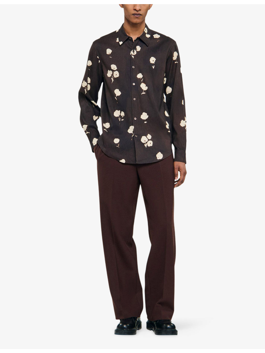 Floral-Print Pointed-Collar Linen Blend Shirt - 2