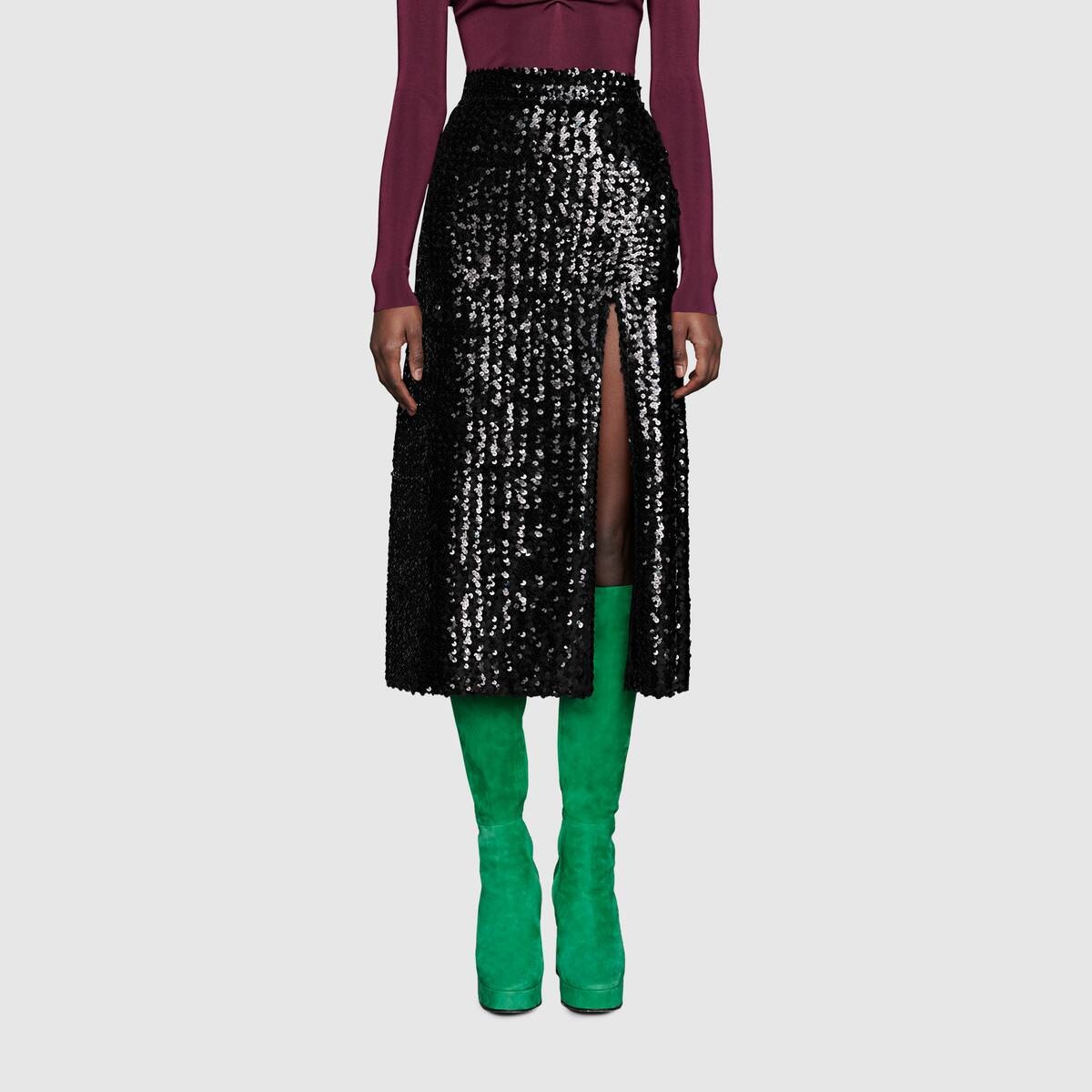 Sequin embroidered skirt with slit - 3