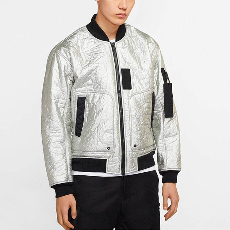 Air Jordan 23 Engineered MA-1 Zipper Sports Stay Warm Jacket Silver White CD5713-095 - 3