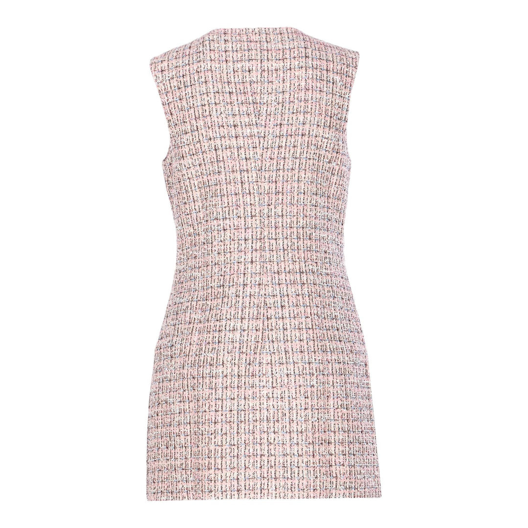 Pink Boucle Sleeveless Mini Dress - 2