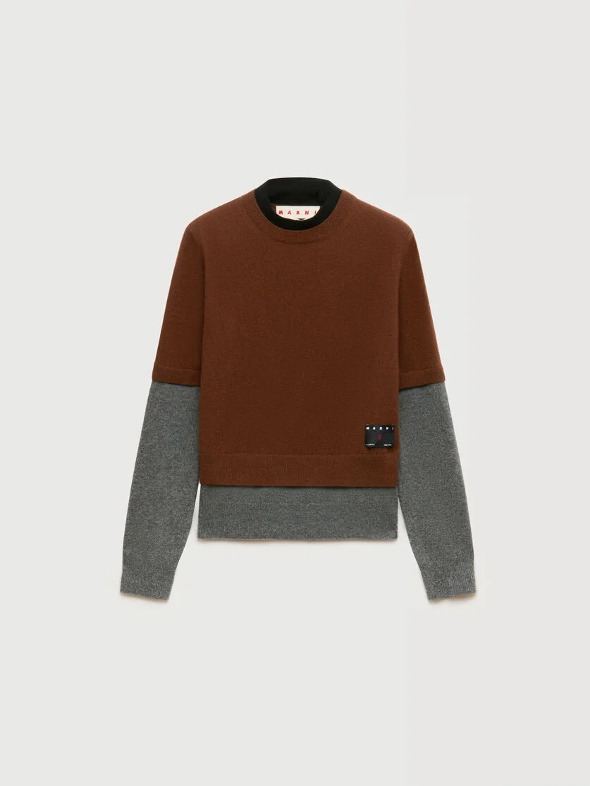 BROWN CASHMERE JUMPER WITH LAYERED EFFECT - 1