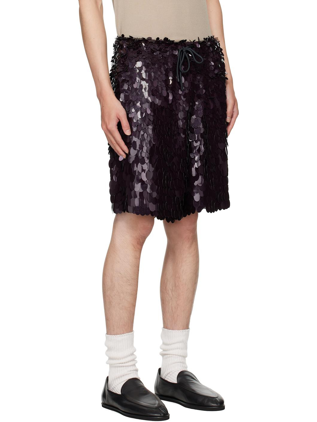 Burgundy Sequinned Shorts - 2