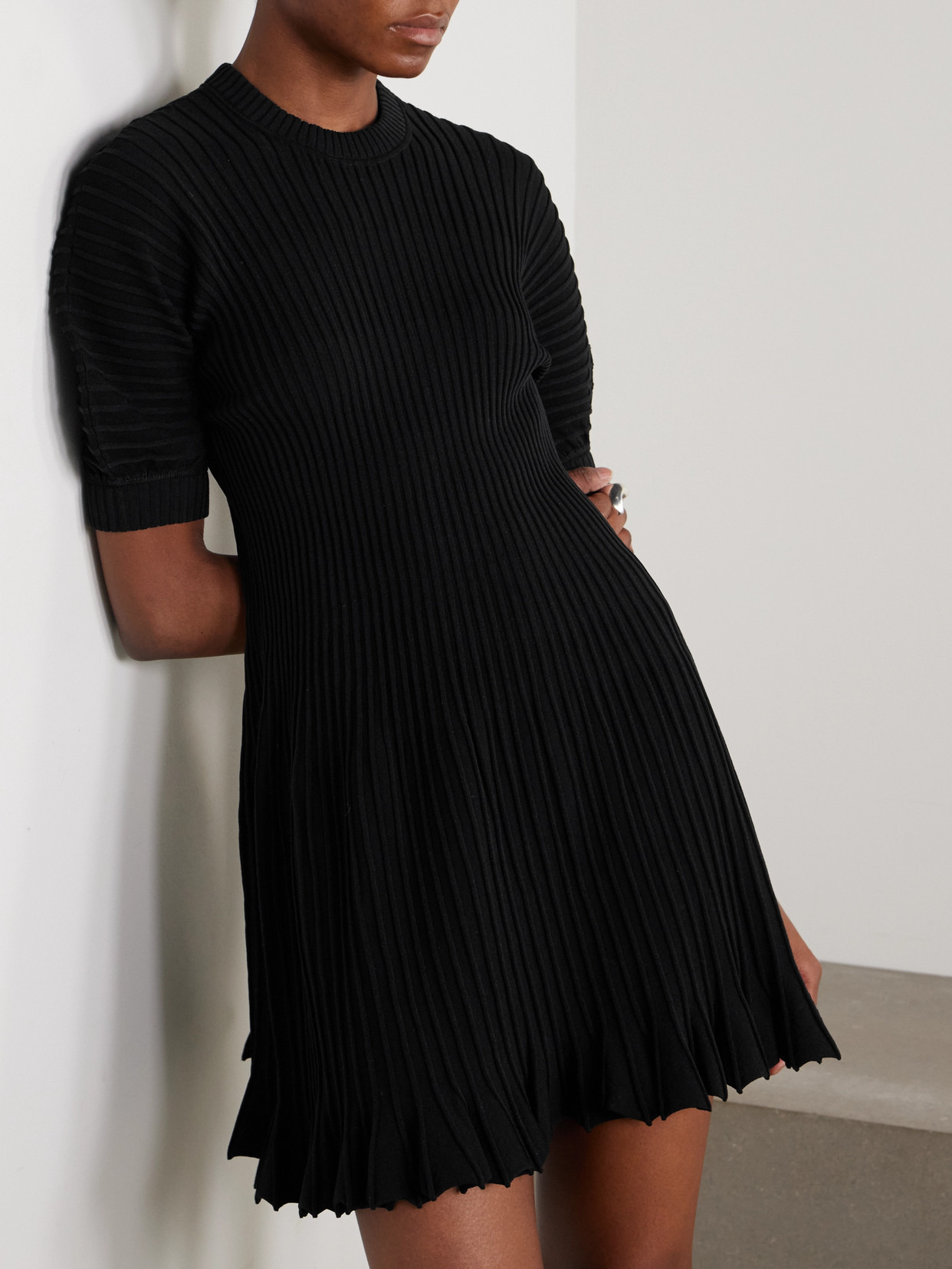 Talie Pleated Ribbed-knit Mini Dress - 4