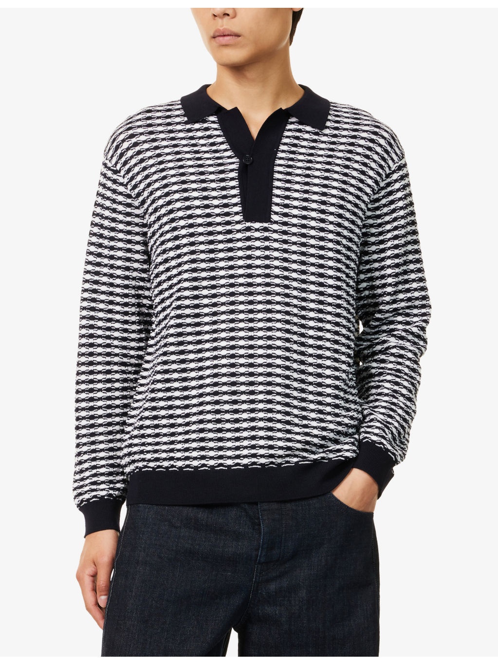 Textured-Pattern Knitted Wool Jumper - 3