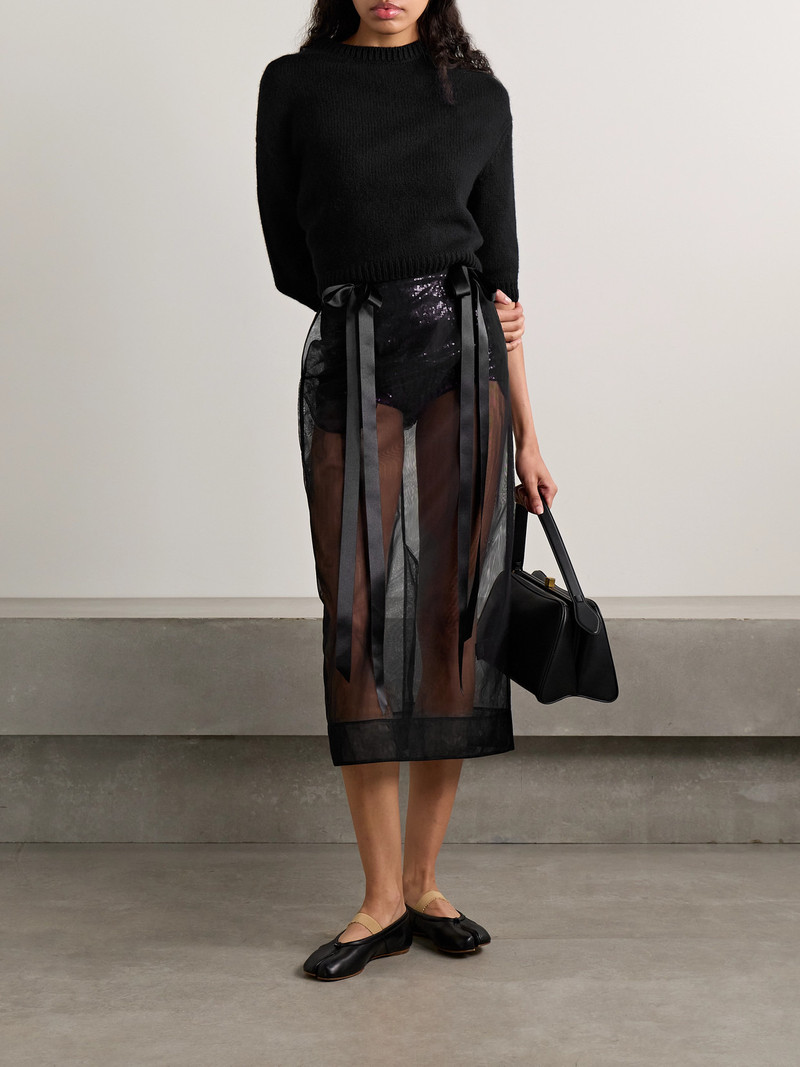 Simone Rocha Bow-embellished Satin-trimmed Tulle Midi Skirt outlook